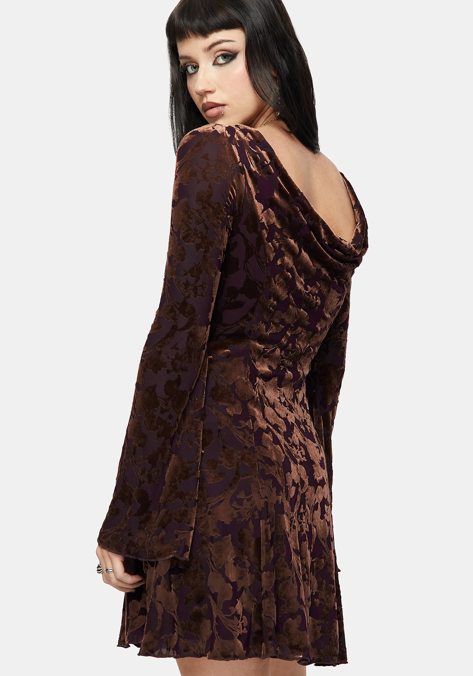 Sienna Devore Cowl Lettuce Hem Mini Dress - Image 2