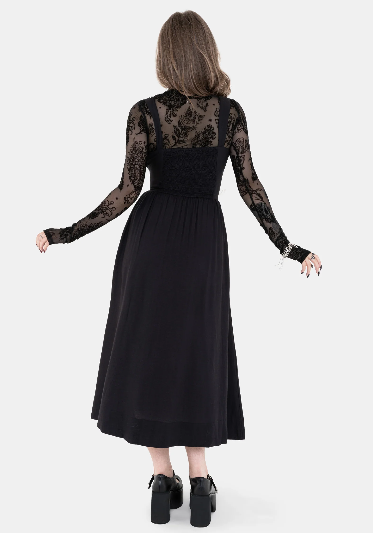 Skye Shirred Back Midaxi Dress - Black - Image 6