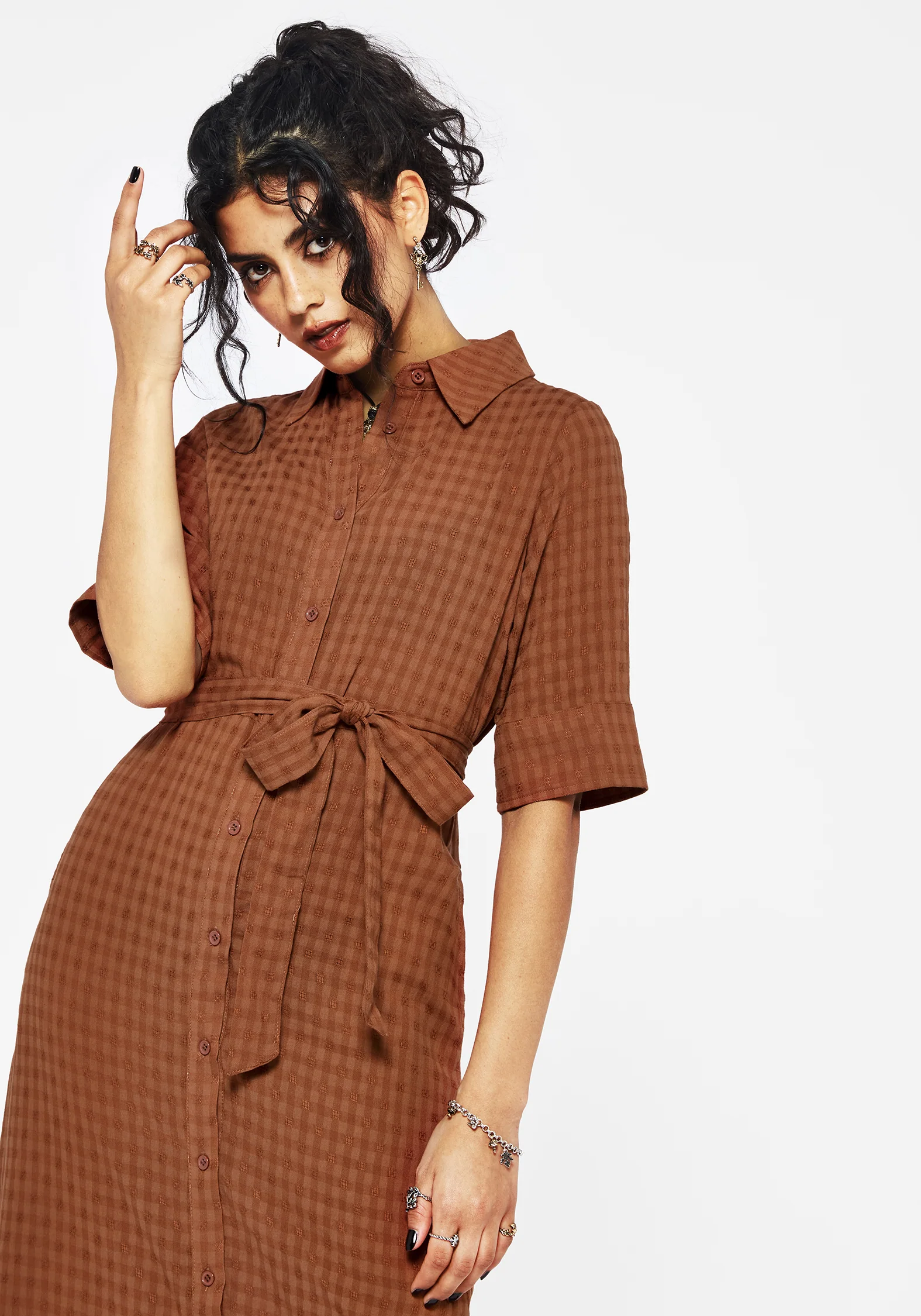 Soleil Cotton-Blend Check Midi Shirt Dress - Image 6