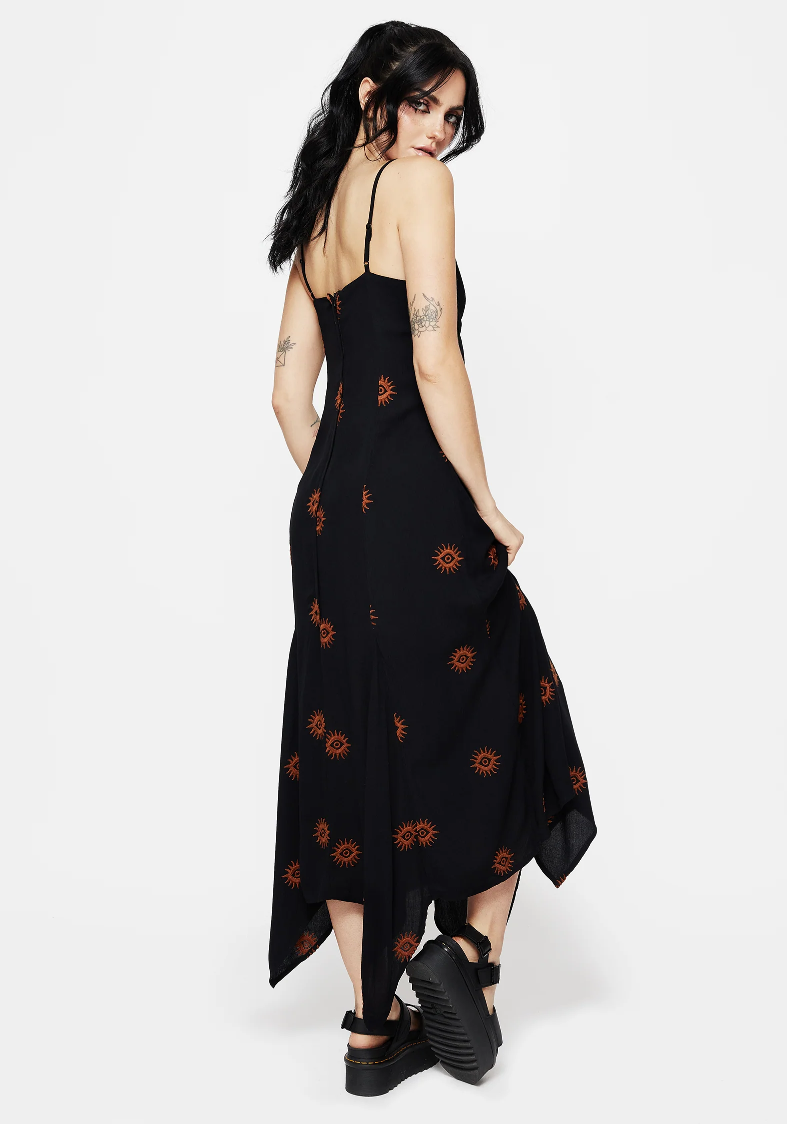 Solstice Embroidered Cami Hanky Hem Midaxi Dress - Image 3