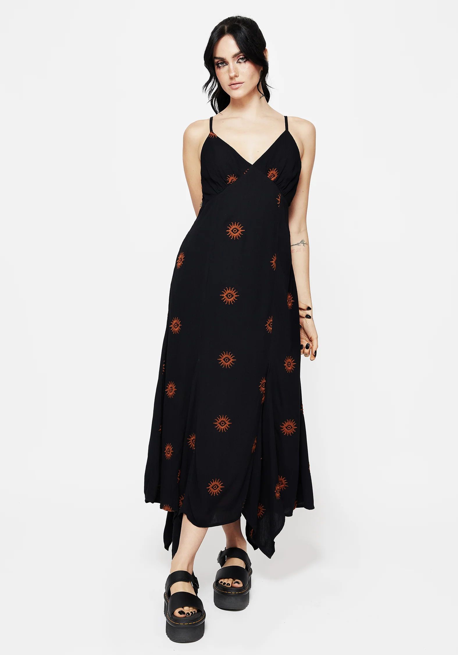 Solstice Embroidered Cami Hanky Hem Midaxi Dress - Image 6