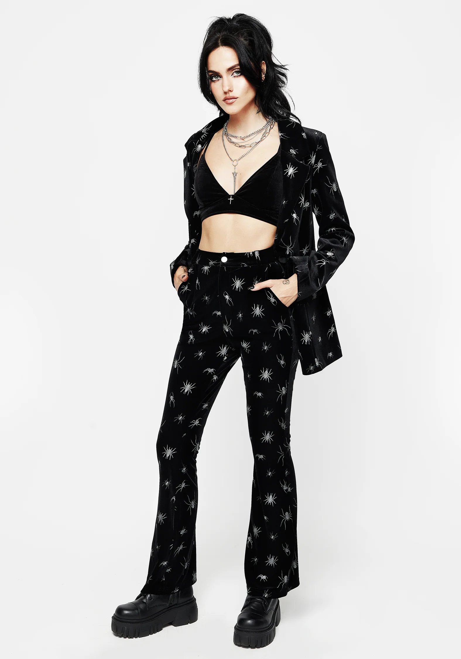 Spiro Foil Print Velour Flared Trousers - Image 6