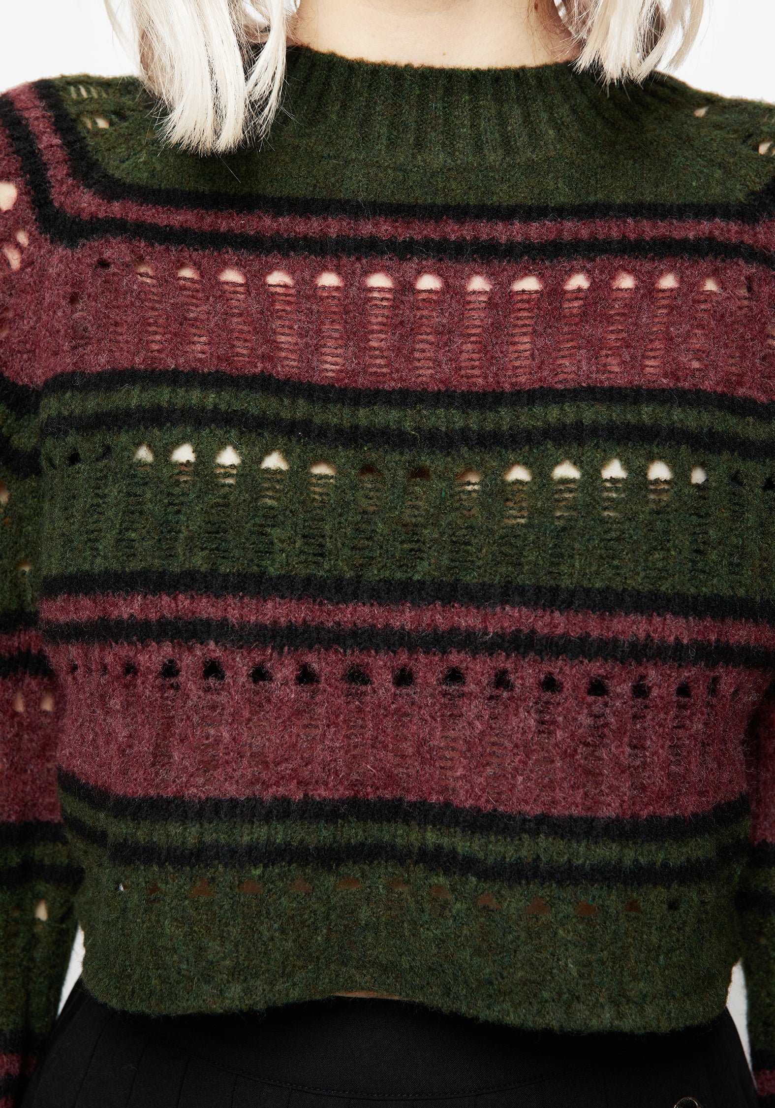 Splinter Stripe Knit Flare Sleeve Crop Jumper - Image 2