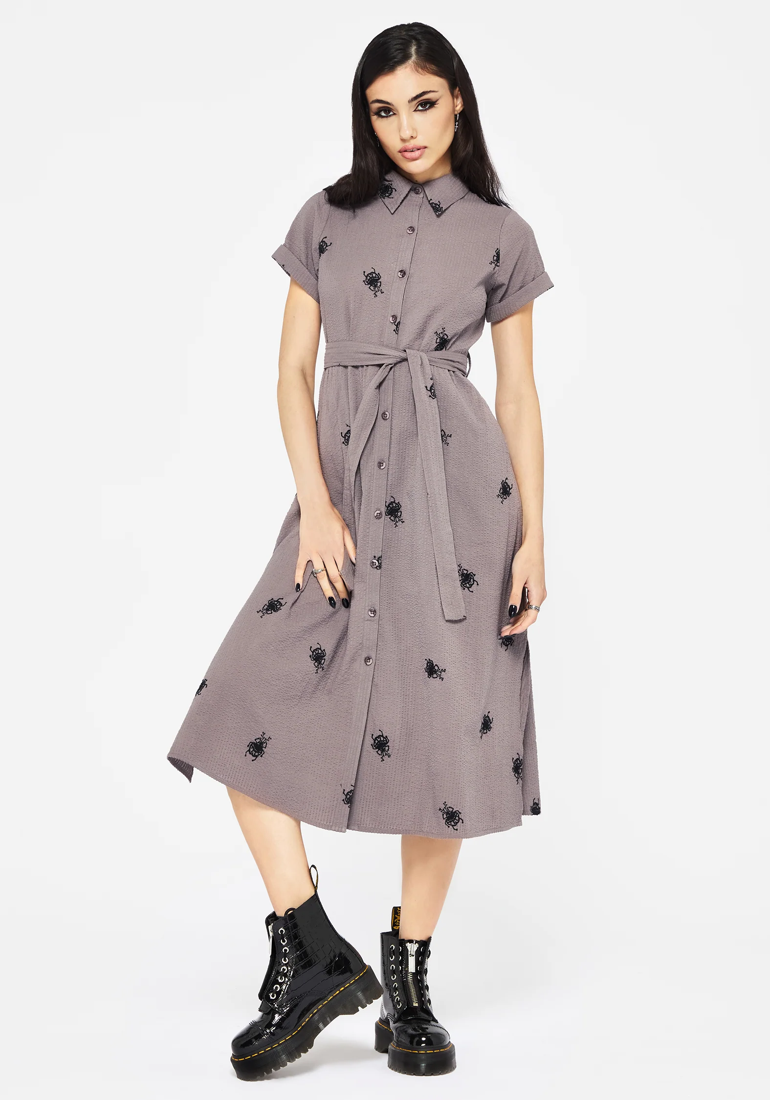 Stag Beetle Embroidered Midi Shirt Dress - Image 4