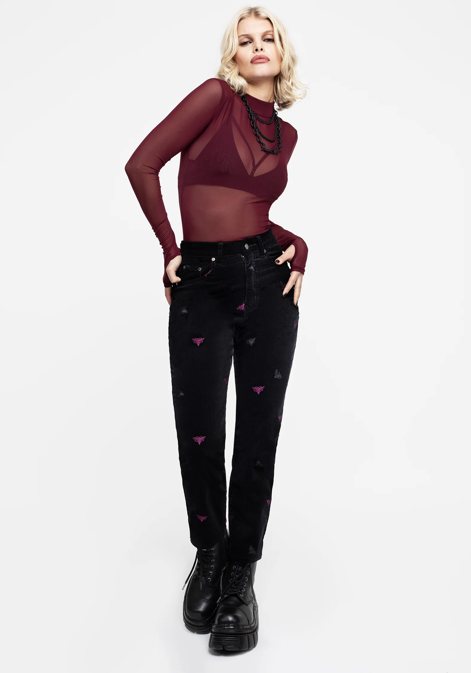 Styx Moth Embroidered Cord Trousers - Image 4