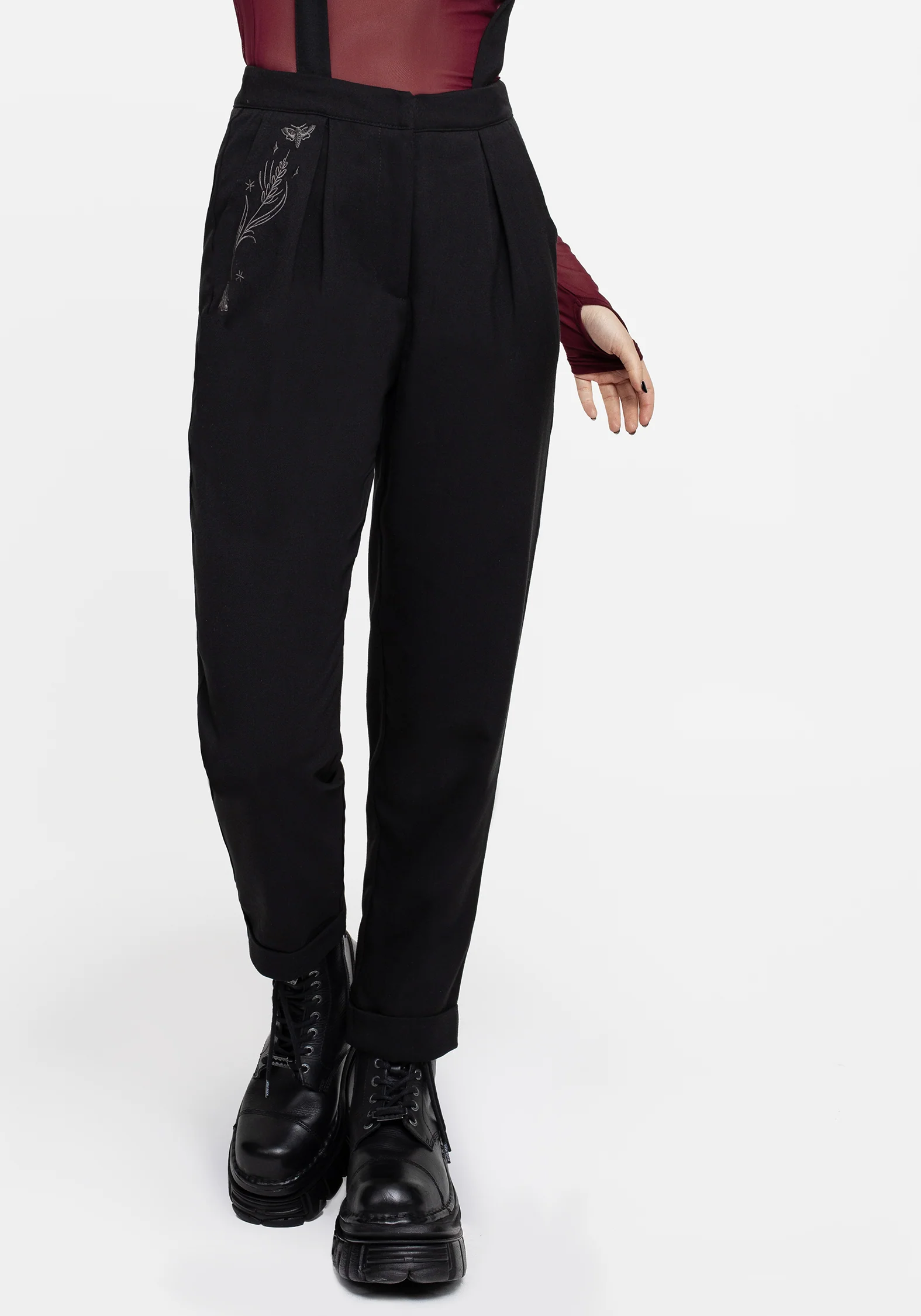 Styx Moth Embroidered Tapered Trousers - Image 4