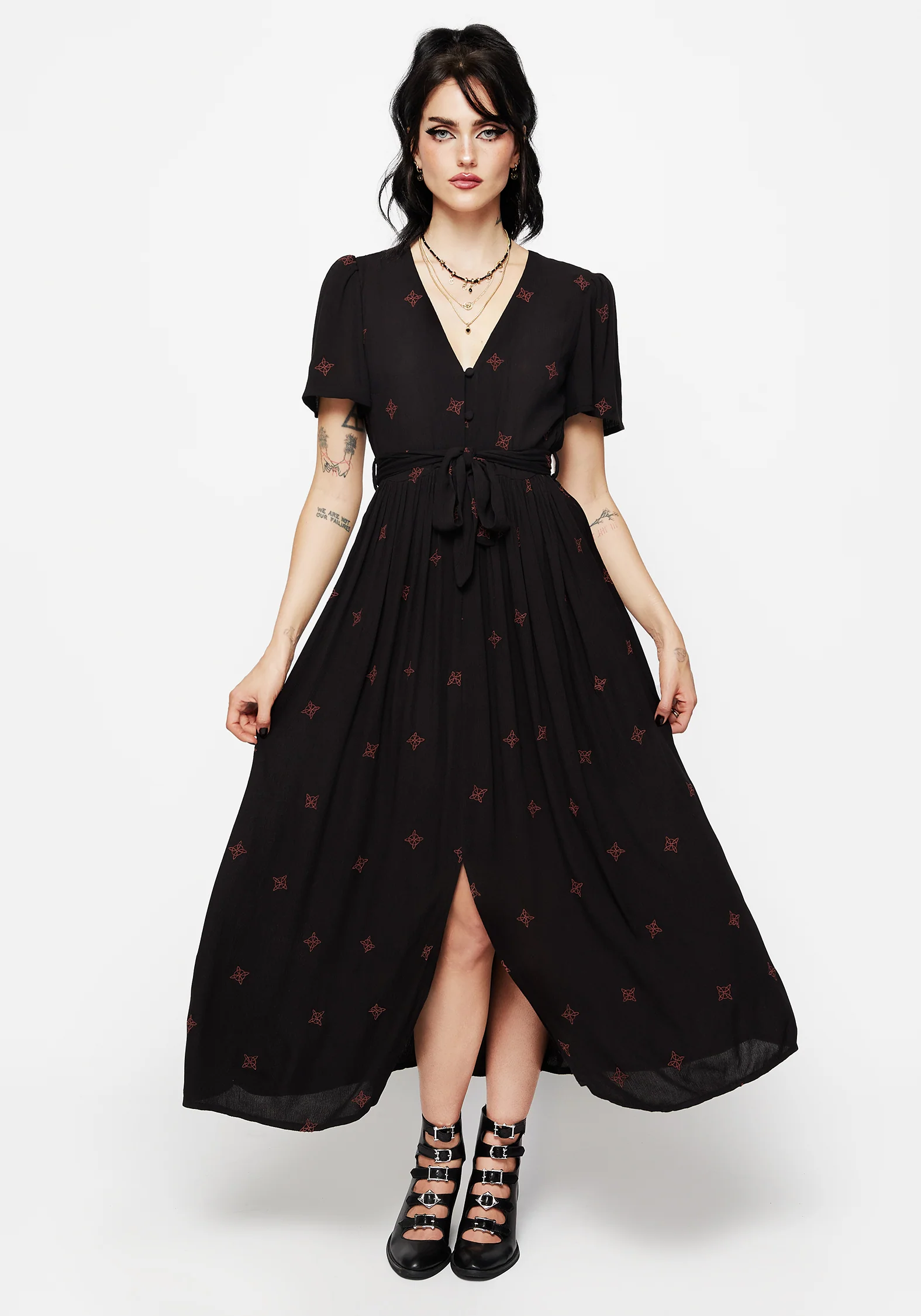 Sublime Witches Knot Embroidered Button Up Midi Dress - Image 5