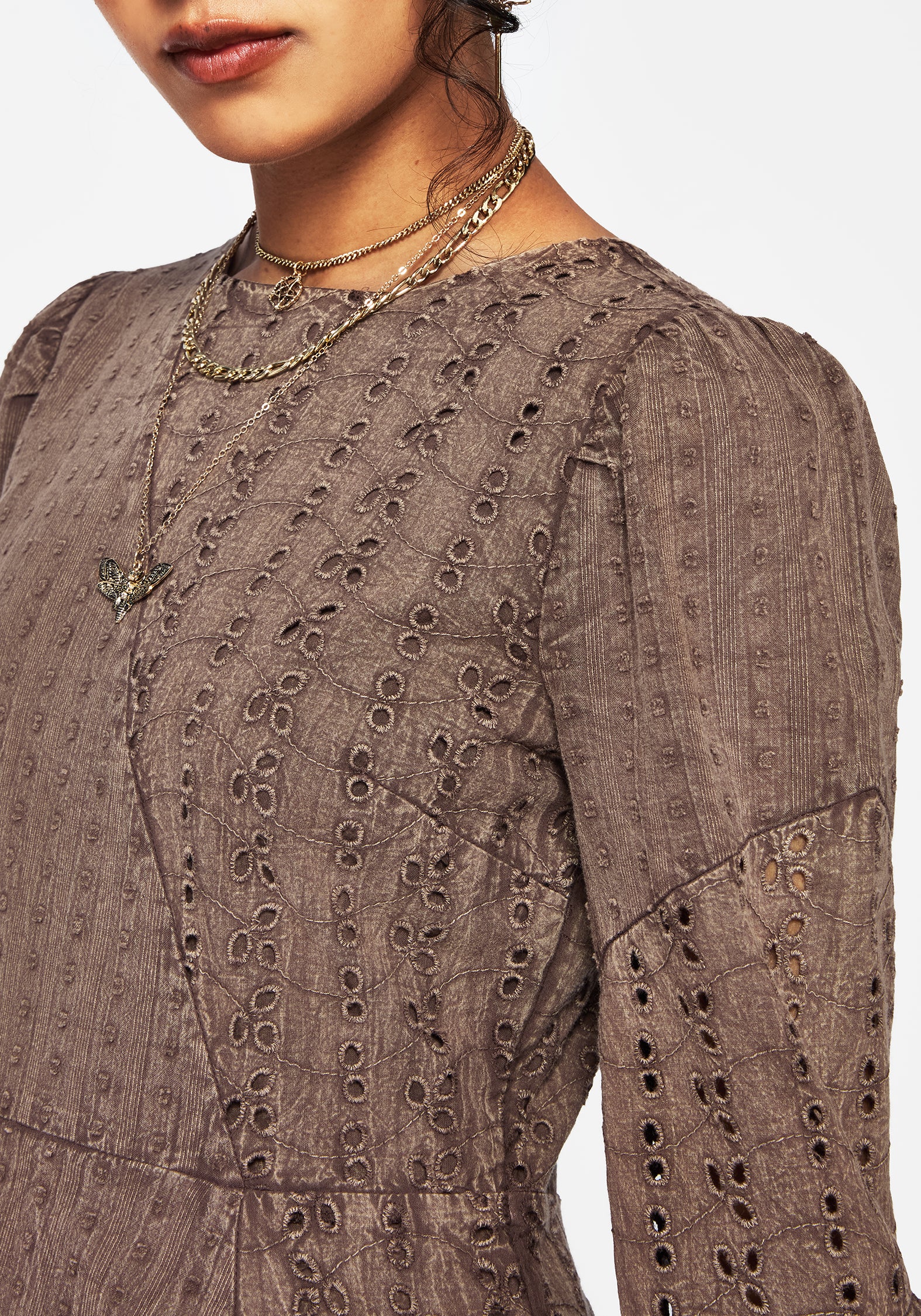 Summerisle Cotton Broderie Detail Mini Smock Dress - Image 2
