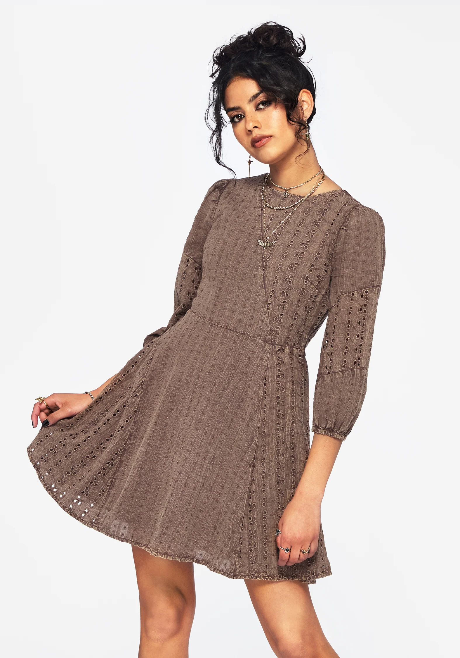 Summerisle Cotton Broderie Detail Mini Smock Dress - Image 4