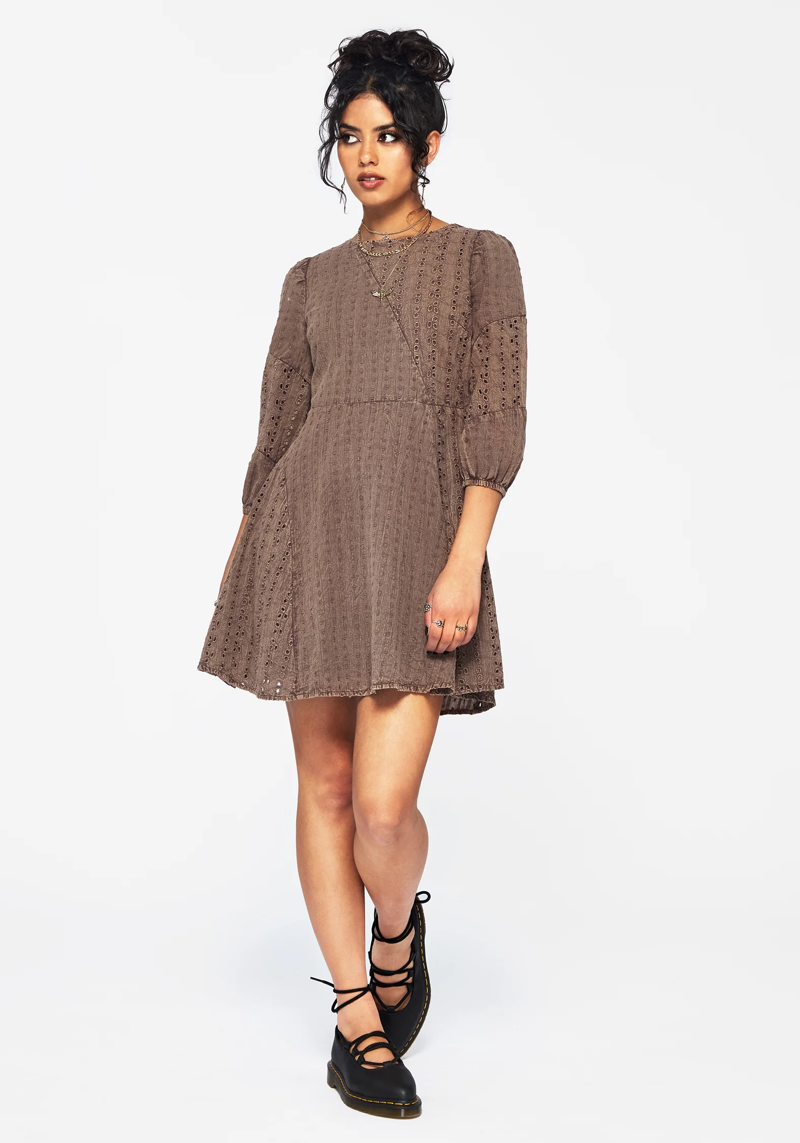 Summerisle Cotton Broderie Detail Mini Smock Dress - Image 5