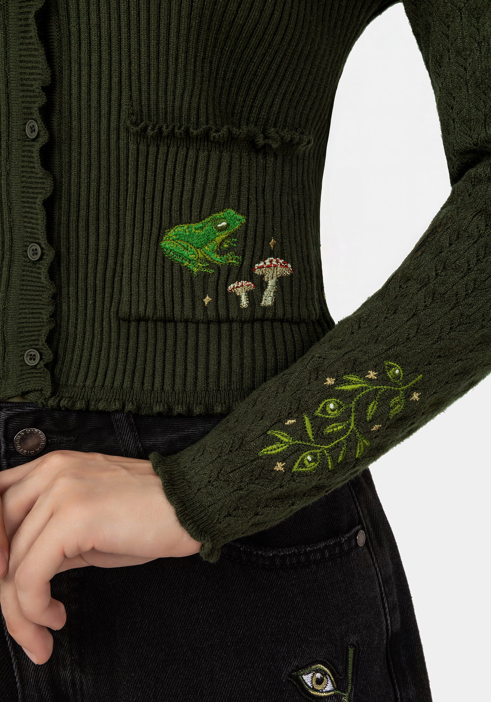 Swamplife Embroidered Pointelle Knit Crop Cardigan - Image 2
