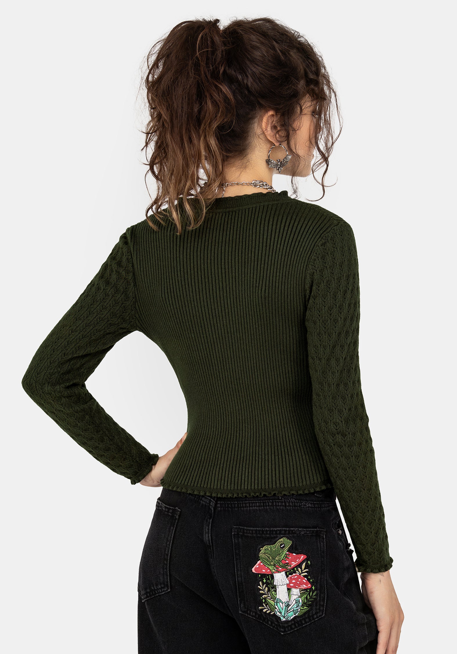 Swamplife Embroidered Pointelle Knit Crop Cardigan - Image 3