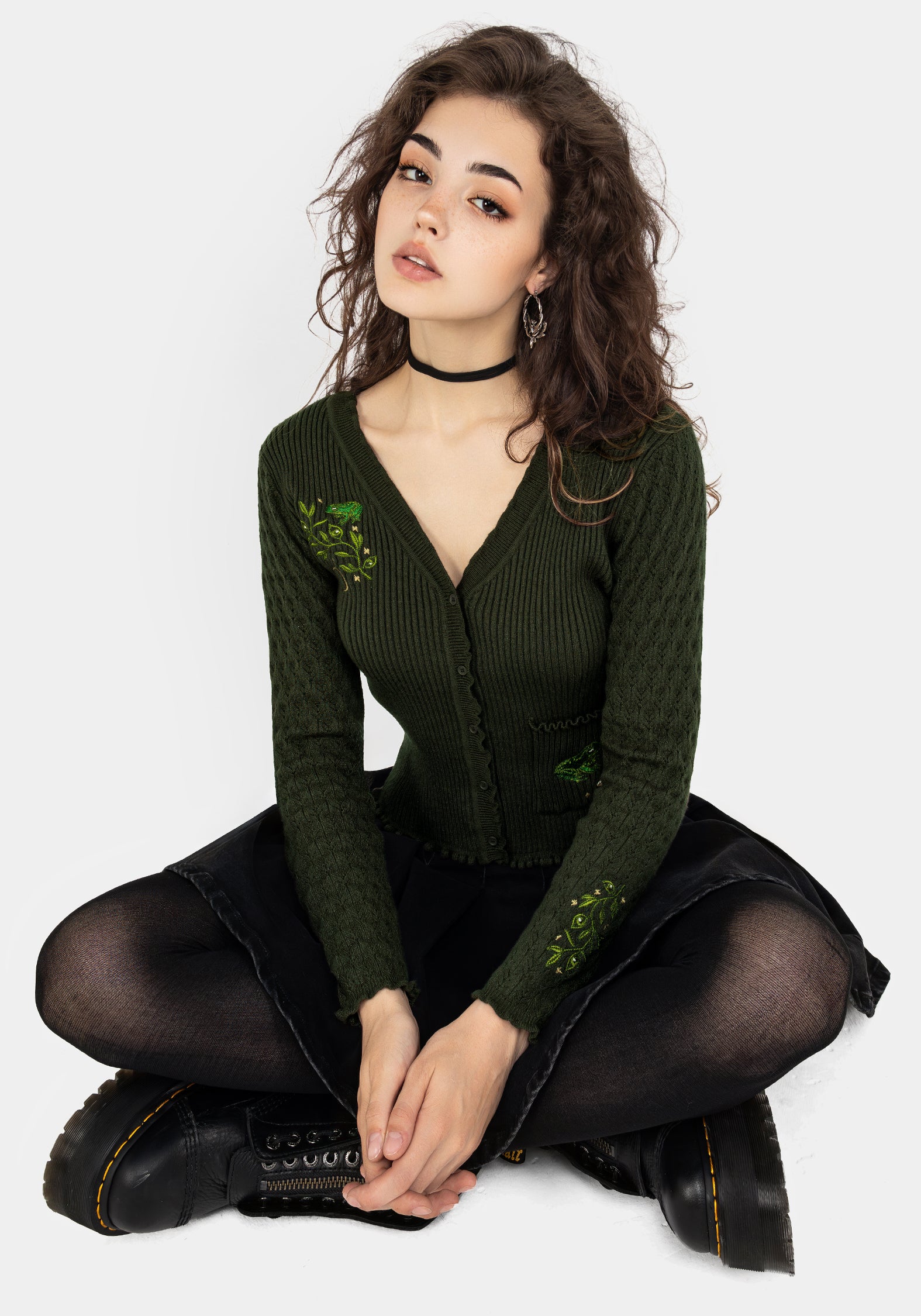 Swamplife Embroidered Pointelle Knit Crop Cardigan - Image 8