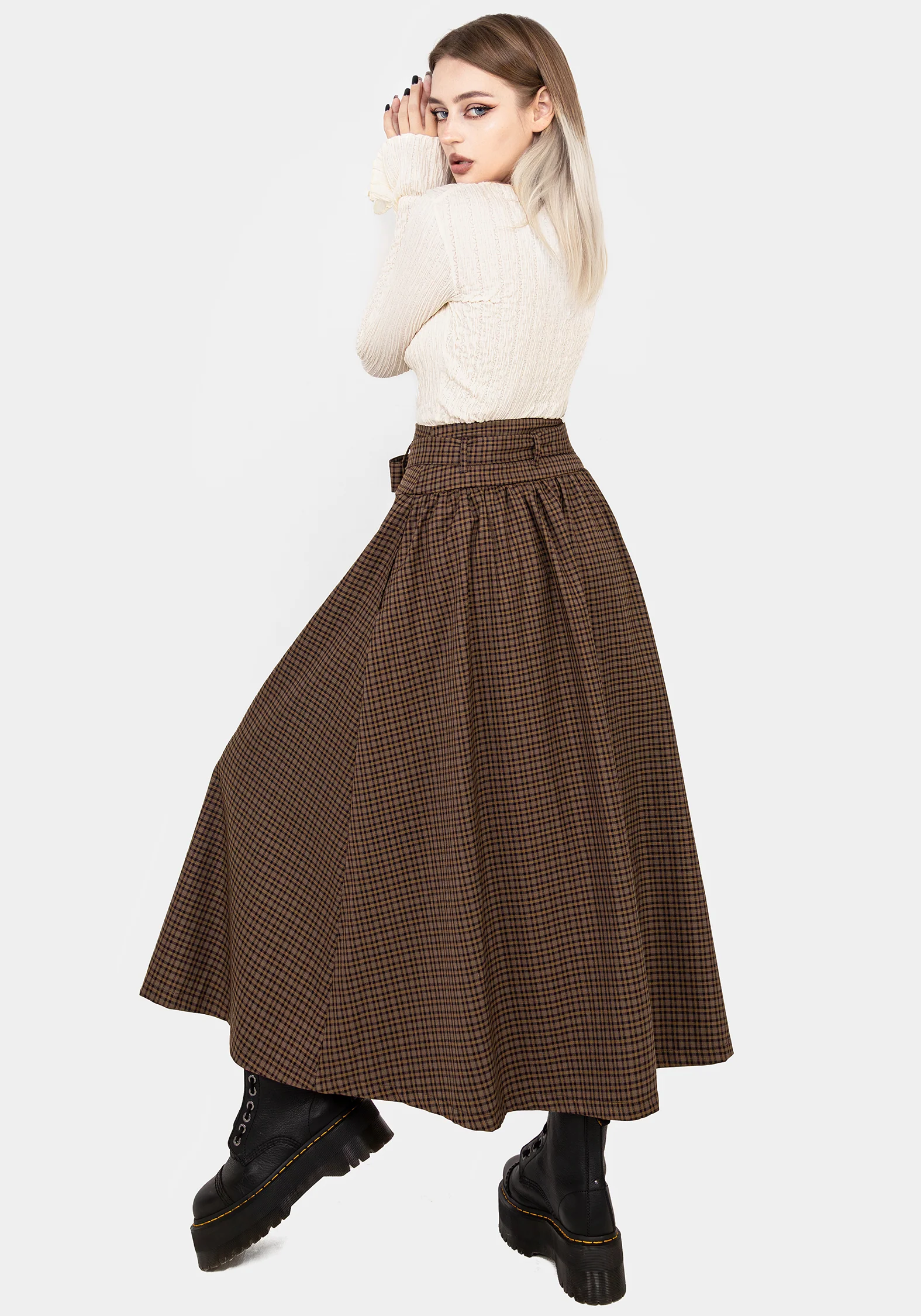 Sweetspire Check Tie Waist Midaxi Skirt - Image 3