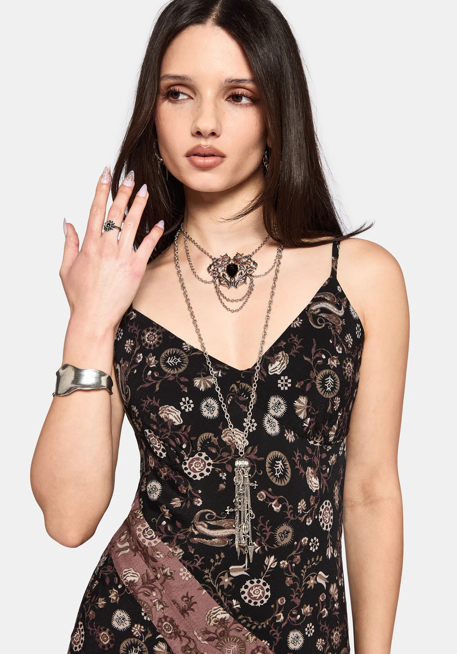 Sylra Ditsy Folk Spliced Print Asymmetric Cami Midaxi Dress - Image 4