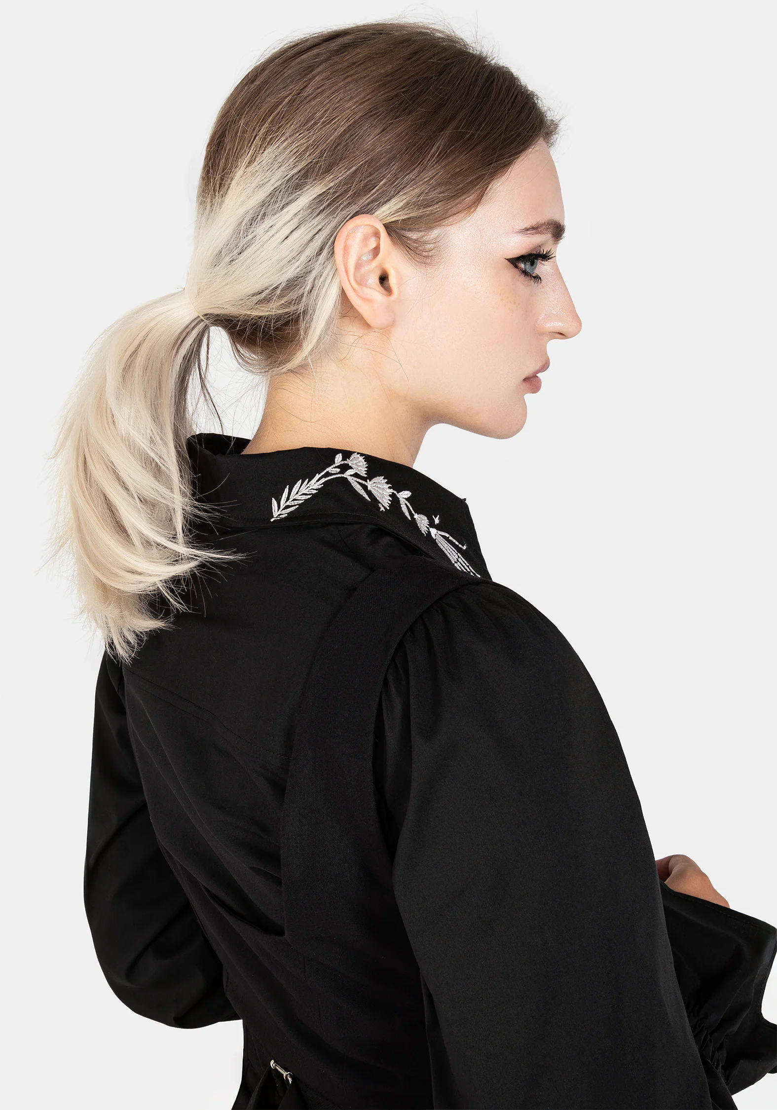 Tempora Embroidered Button Up Shirt - Black - Image 10
