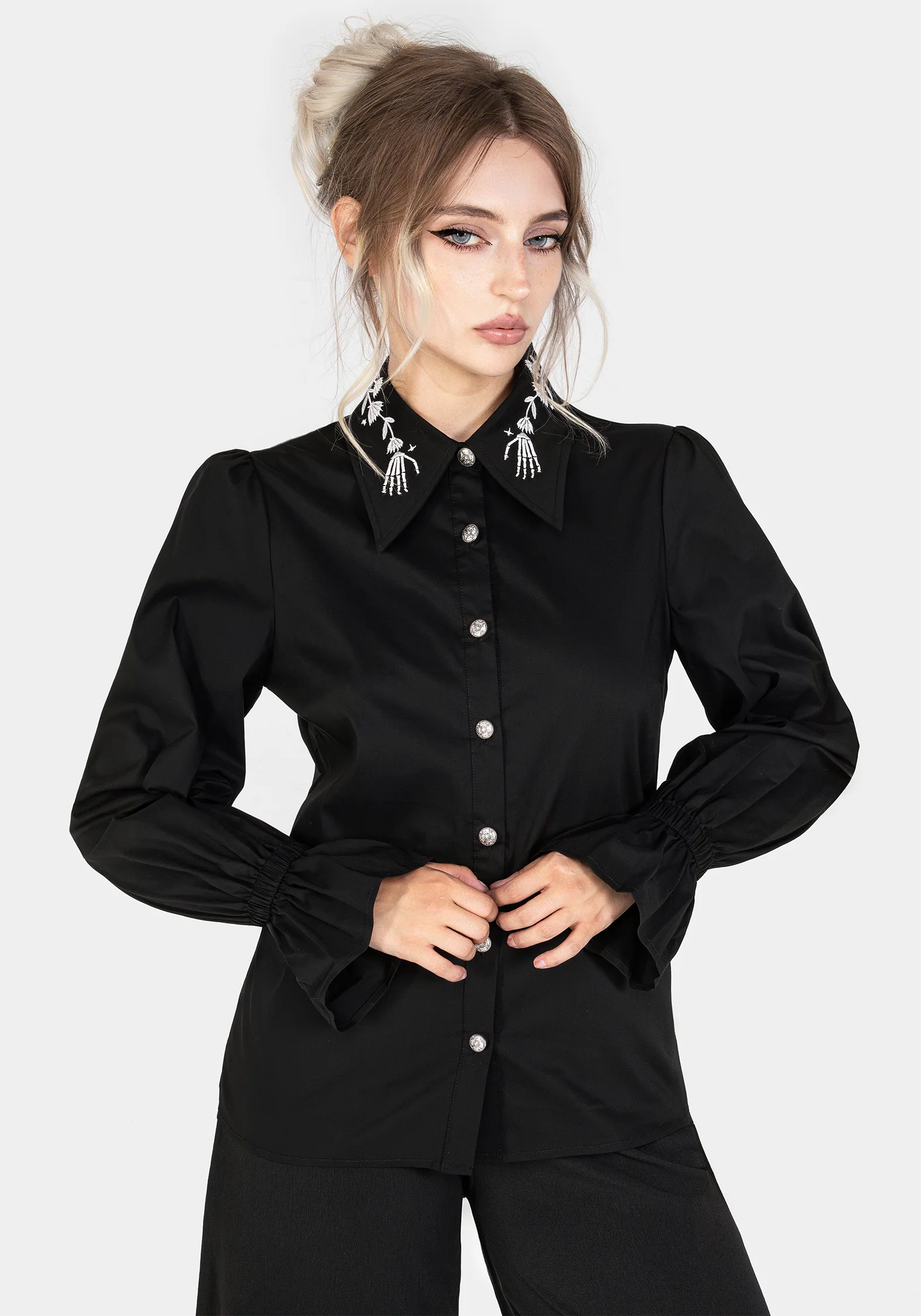 Tempora Embroidered Button Up Shirt - Black - Image 5