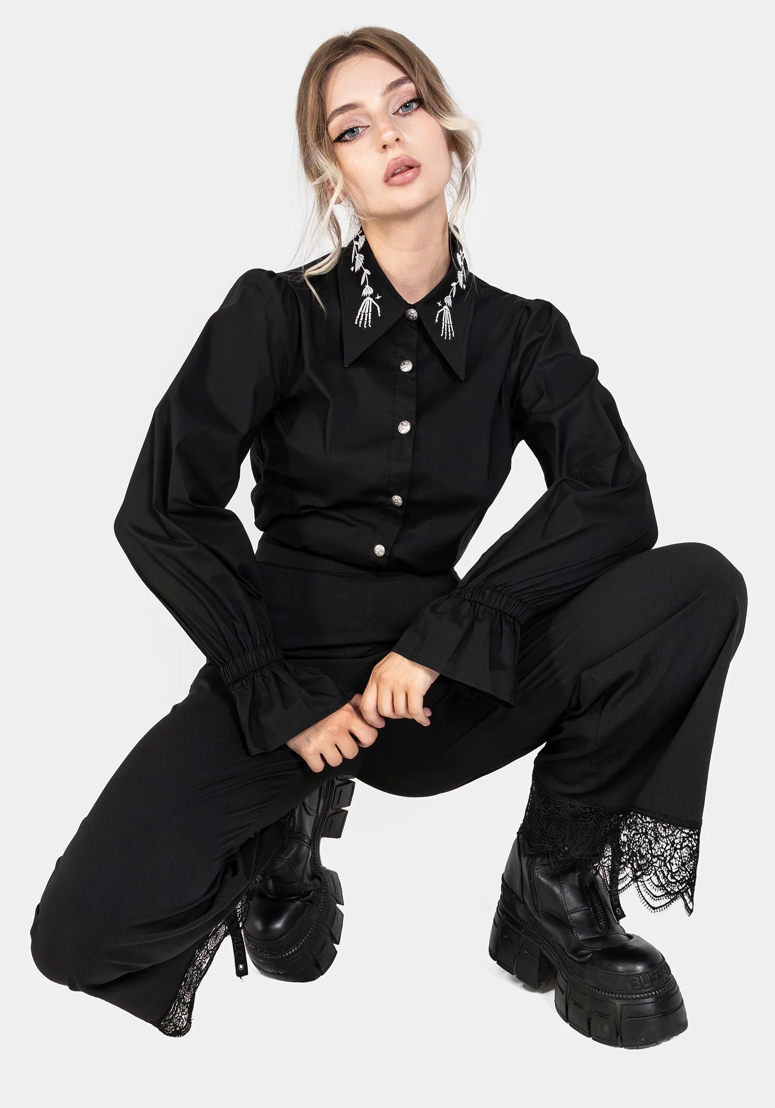 Tempora Embroidered Button Up Shirt - Black - Image 6