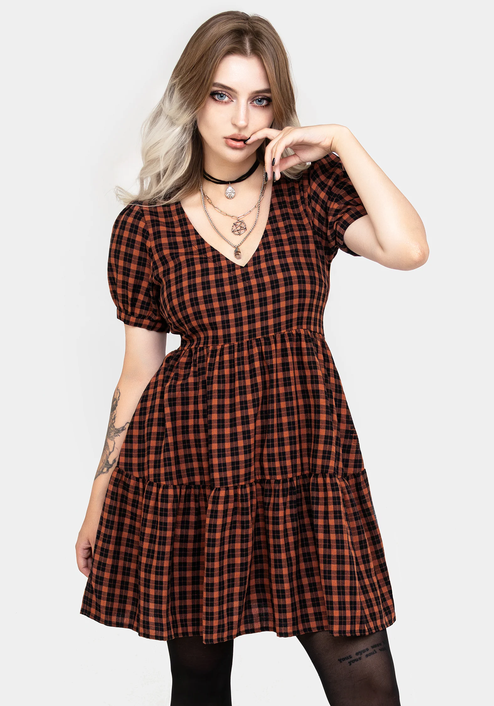 Terra Check Mini Smock Dress - Orange - Image 4