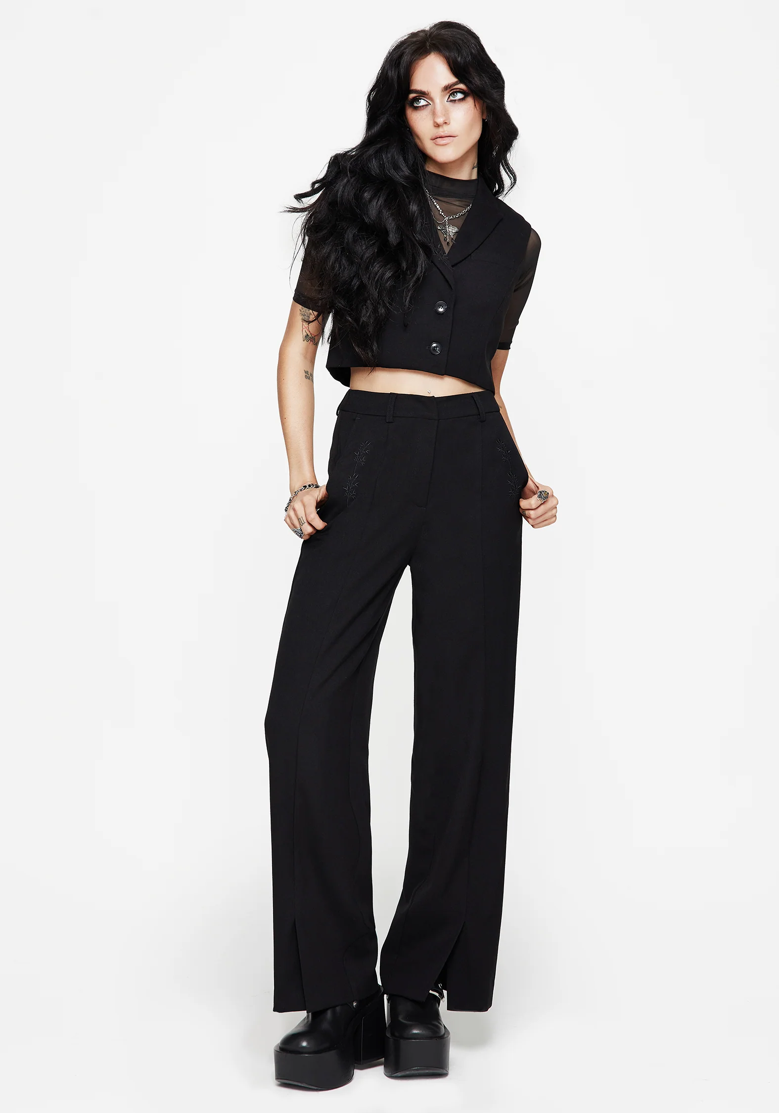 Thora Embroidered Front Split Tailored Trouser - Image 4