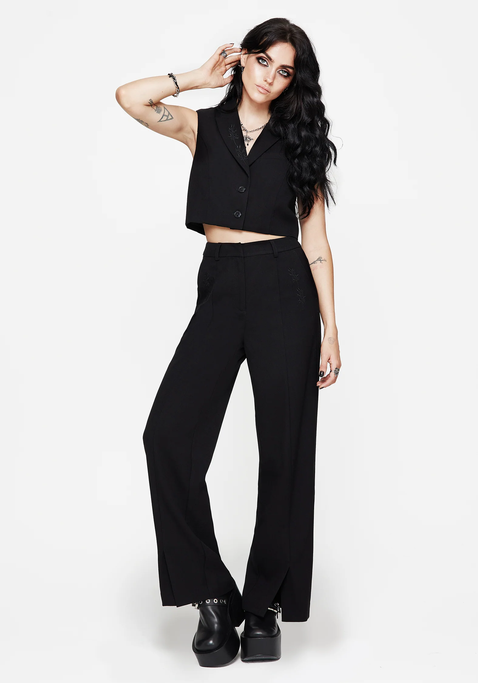 Thora Embroidered Front Split Tailored Trouser - Image 5