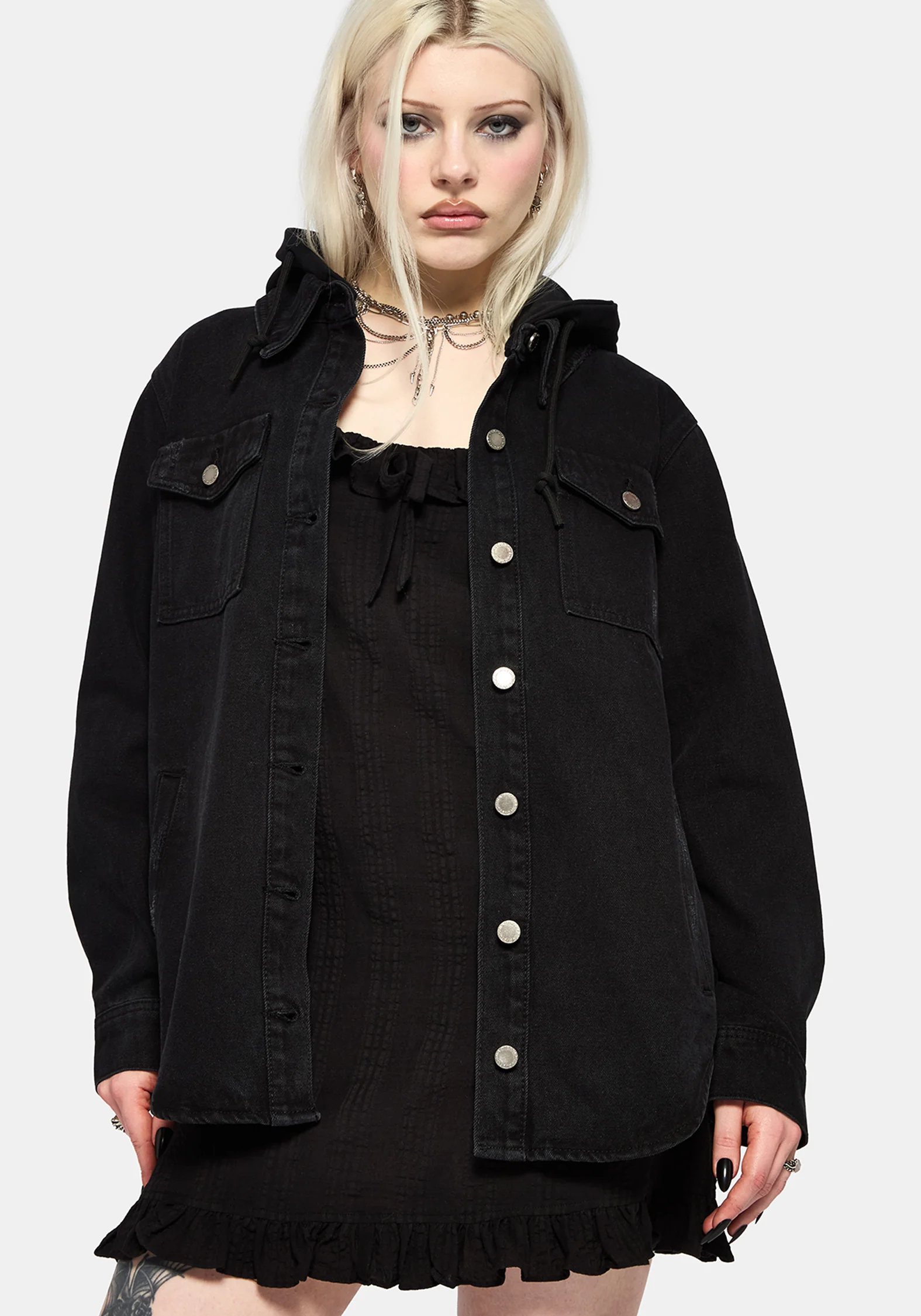 Trellis Hooded Pocket Denim Shacket