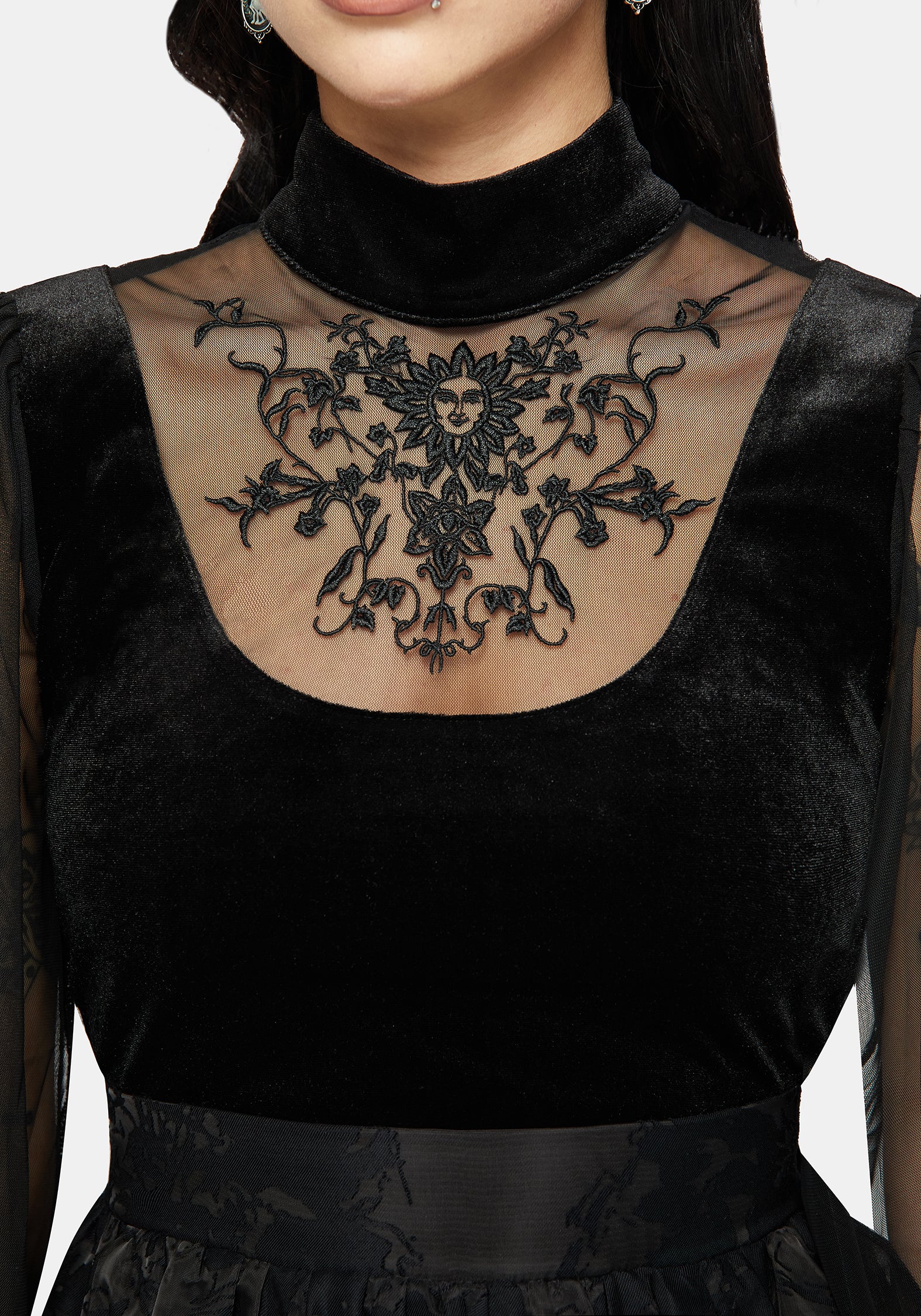 Trixie Velvet Embroidered Long Sleeve Funnel Top - Image 2