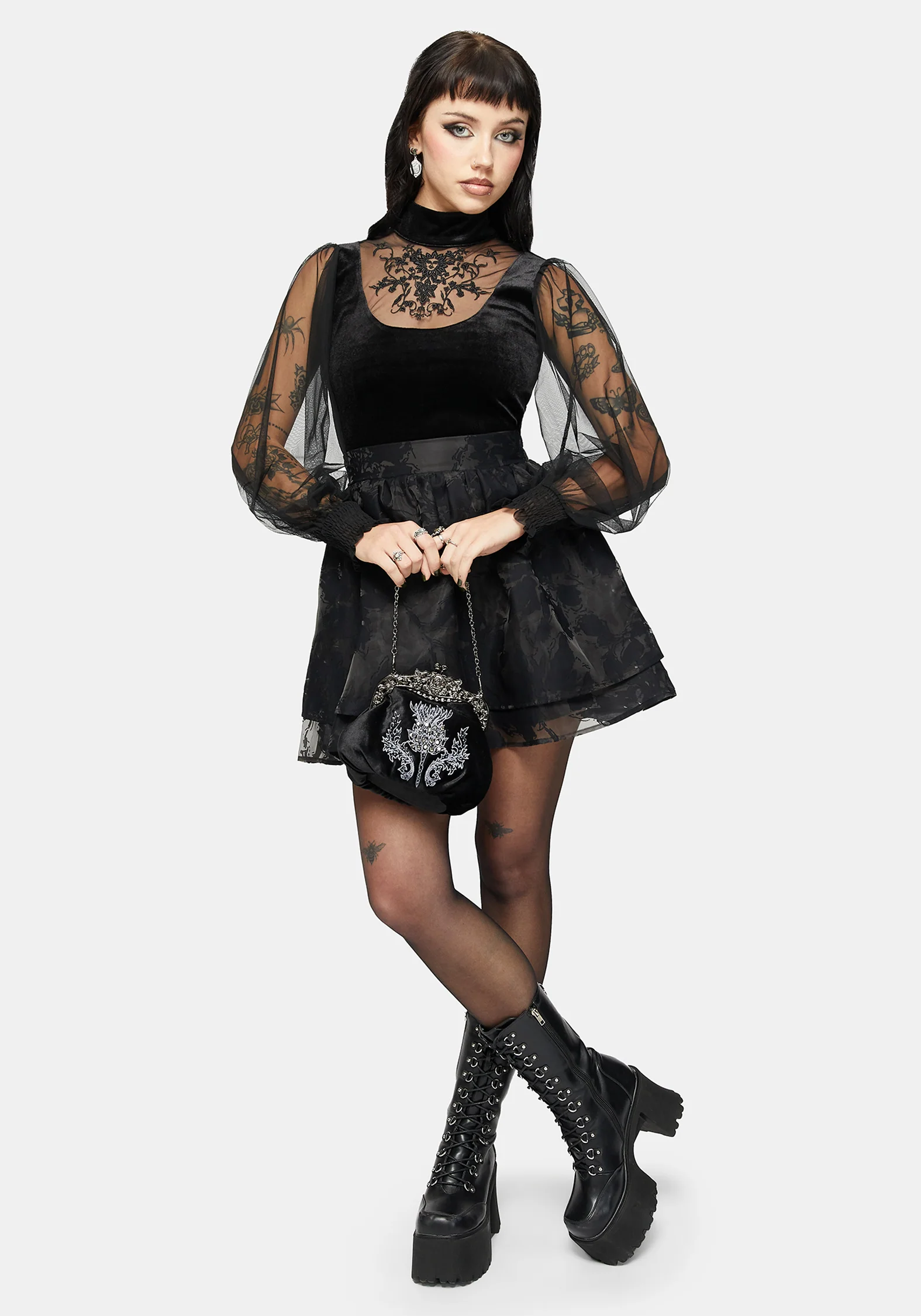 Trixie Velvet Embroidered Long Sleeve Funnel Top - Image 6