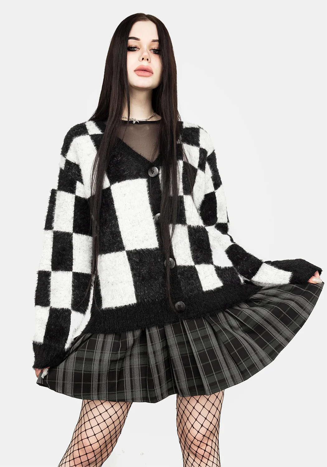 Two-Tone Checkerboard Cardigan - Image 3
