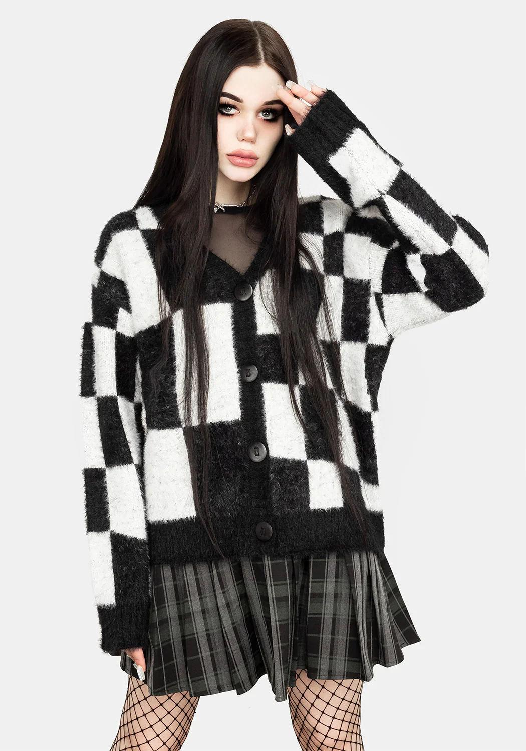 Two-Tone Checkerboard Cardigan - Image 7