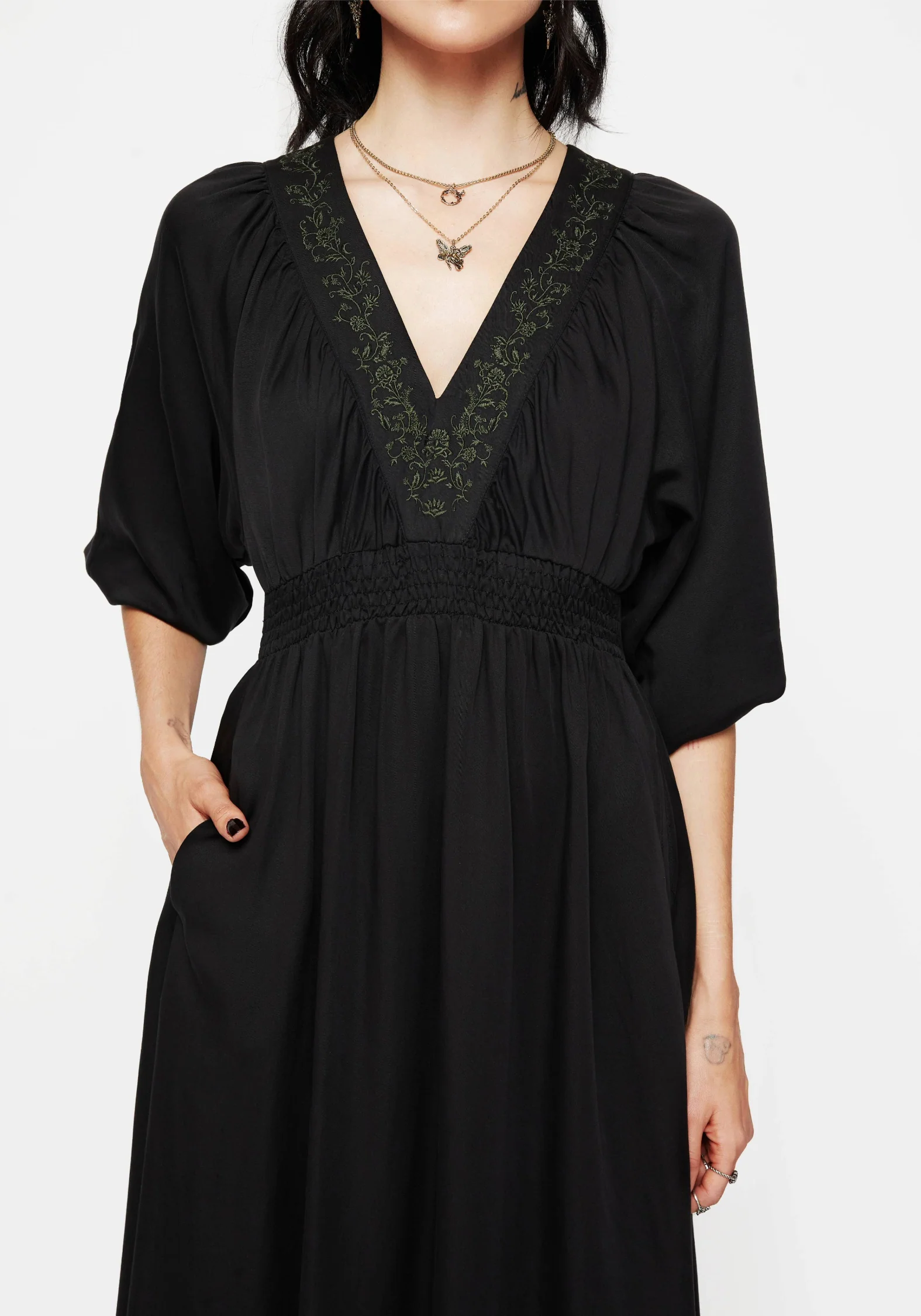 Veil Floral Embroidered Batwing Midaxi Dress - Image 6