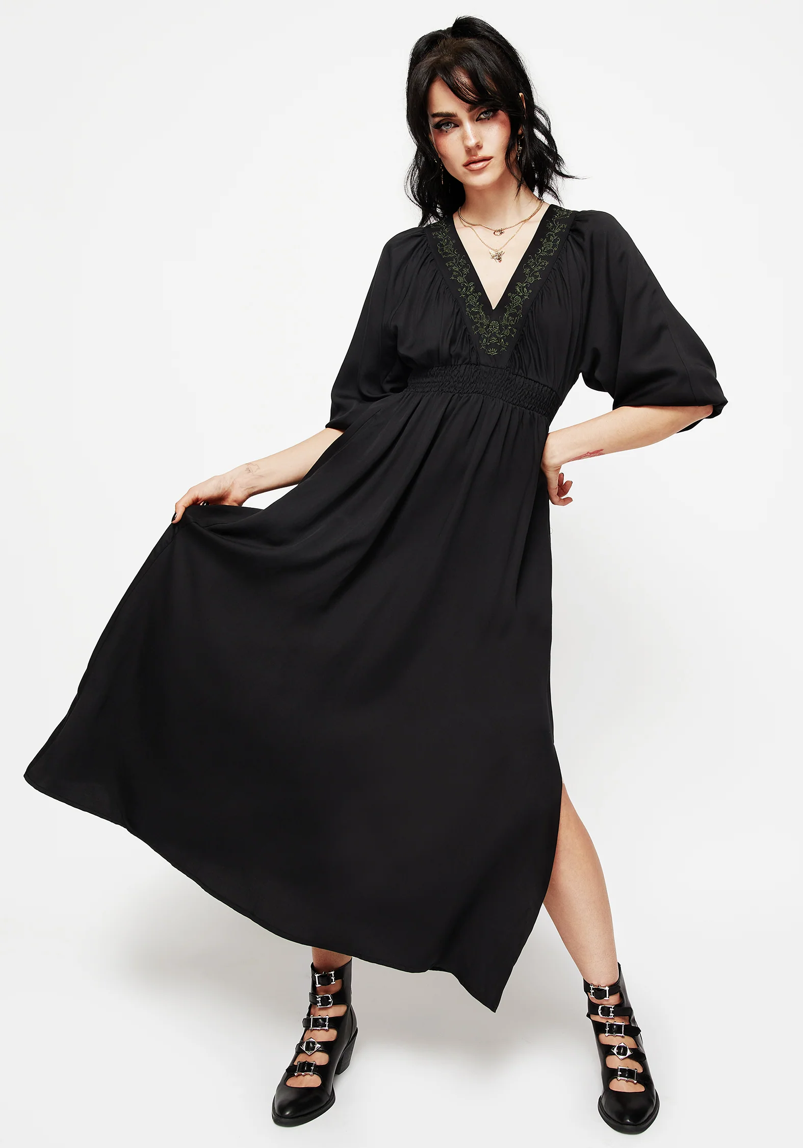 Veil Floral Embroidered Batwing Midaxi Dress - Image 7