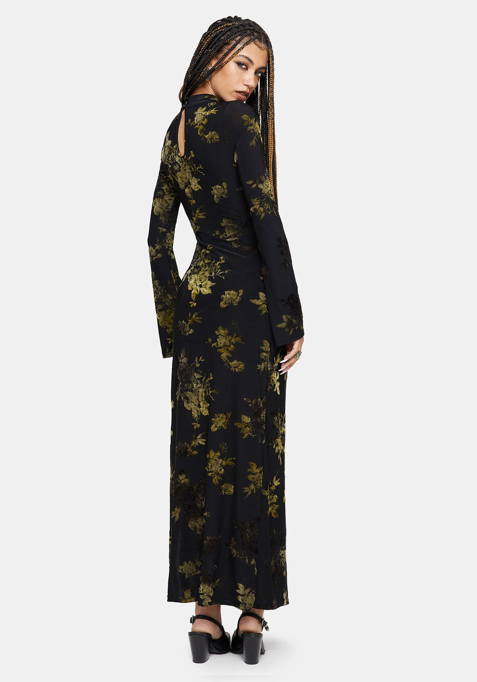 Velda Floral Flocked Mesh Maxi Dress - Image 3