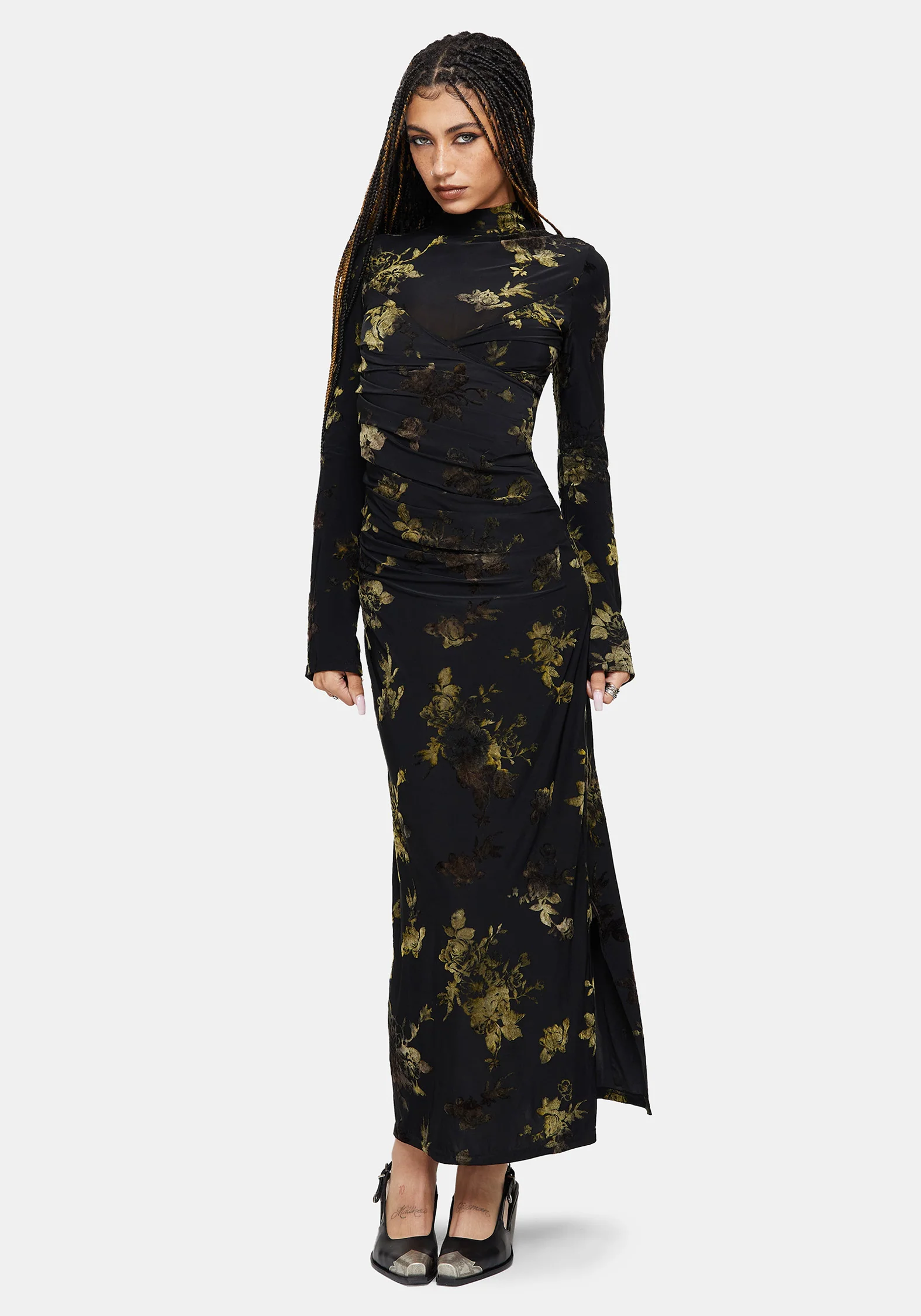 Velda Floral Flocked Mesh Maxi Dress - Image 4