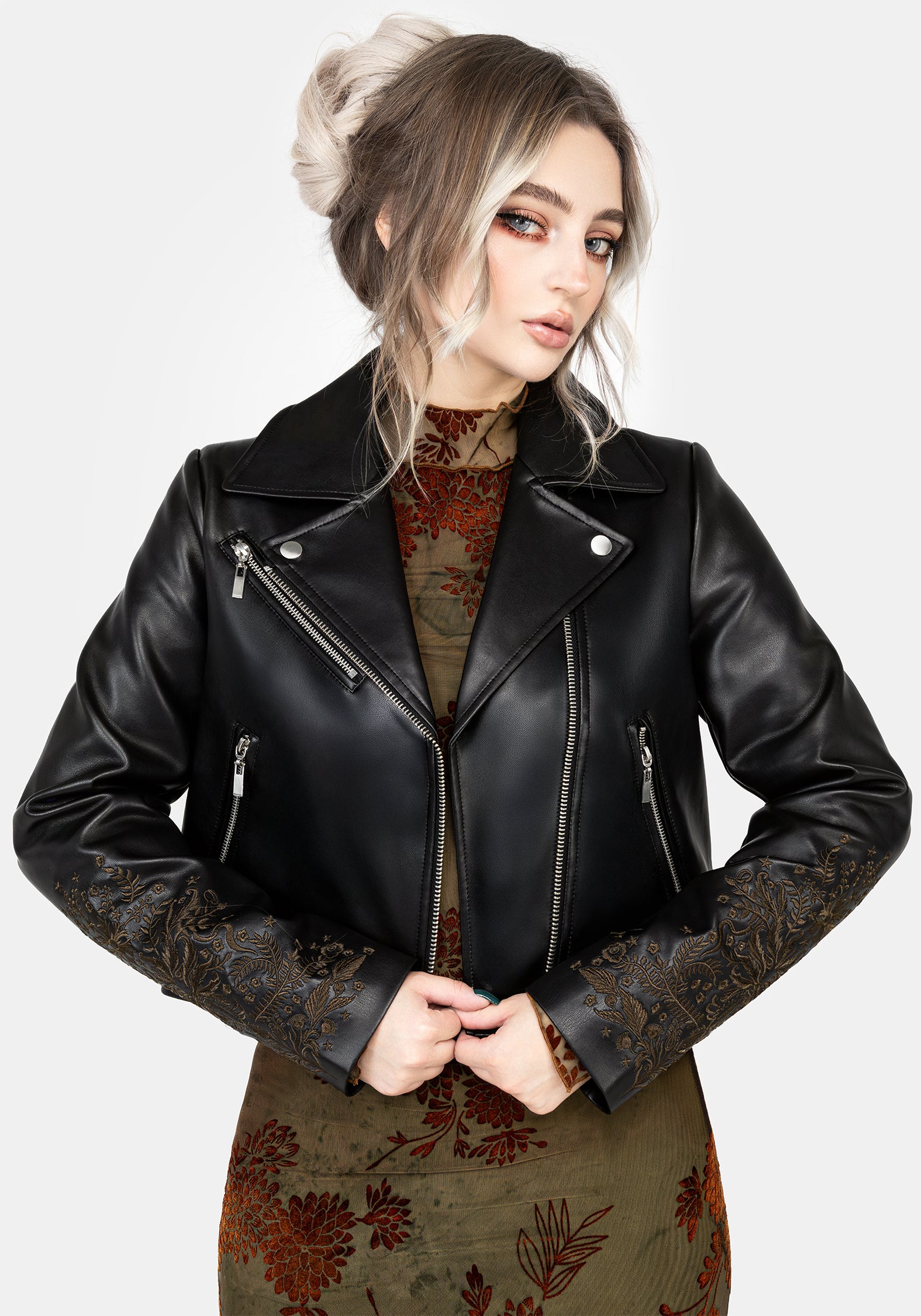 Vervain Embroidered Faux Leather Biker Jacket - Image 7