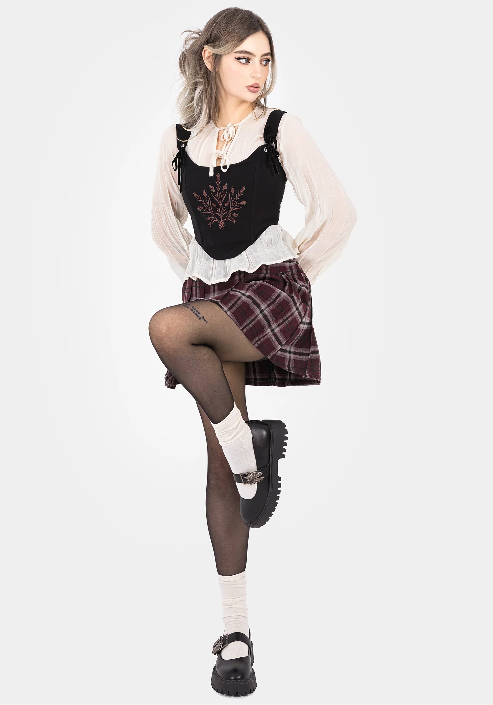 Villain Textured Tie Front Peplum Blouse - White - Image 7