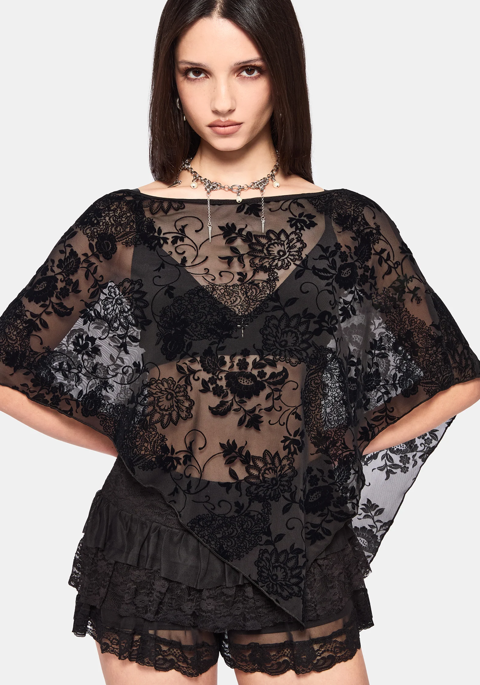 Void Bloom Flocked Mesh Poncho - Image 4