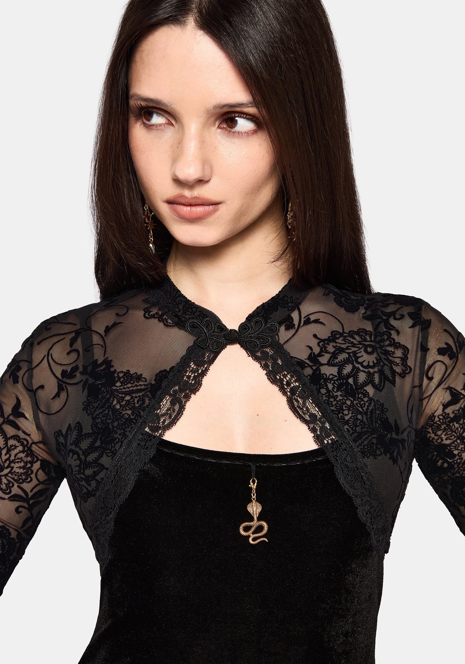 Void Bloom Flocked Mesh Shrug Top - Image 2