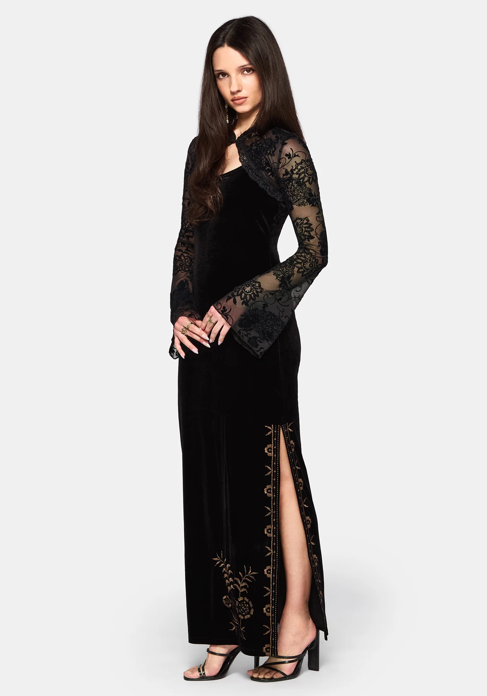 Void Bloom Flocked Mesh Shrug Top - Image 4