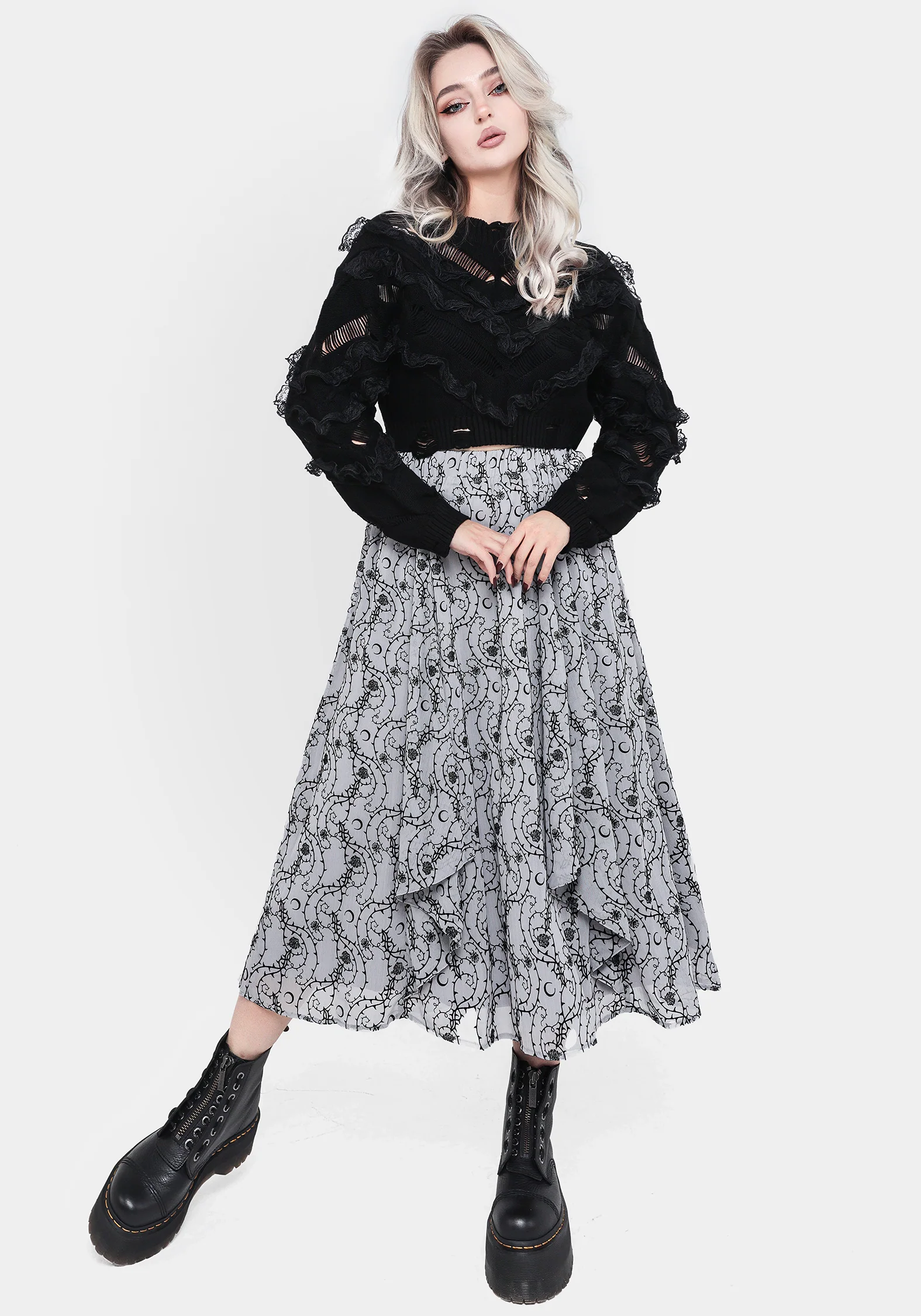 Volla Lace Ruffle Distressed Knit Crop Jumper - Image 6