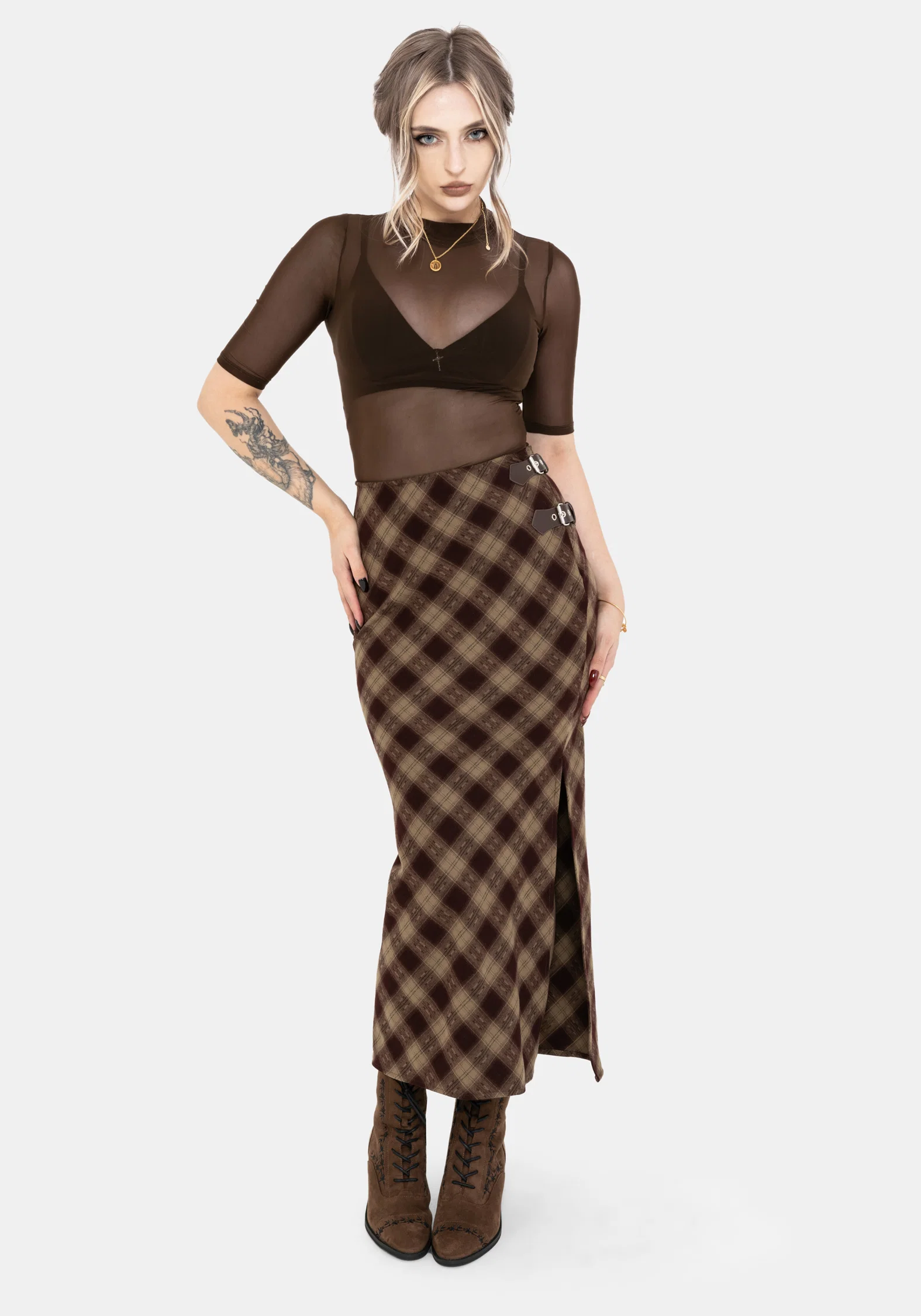 Wane Check Buckle Midaxi Skirt - Image 5
