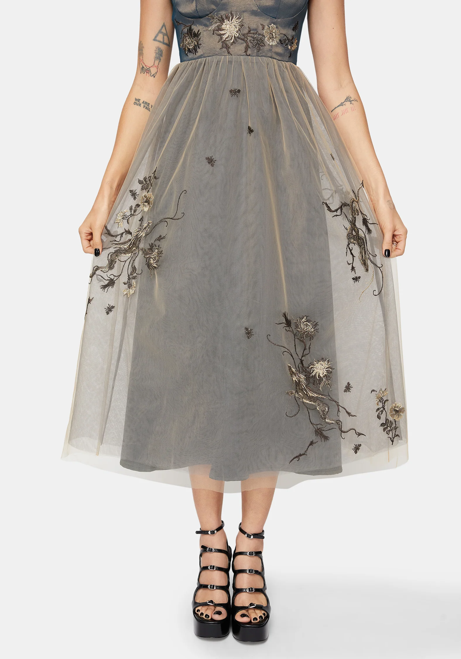 Whim Dragon Embroidered Tulle Midaxi Dress - Image 8
