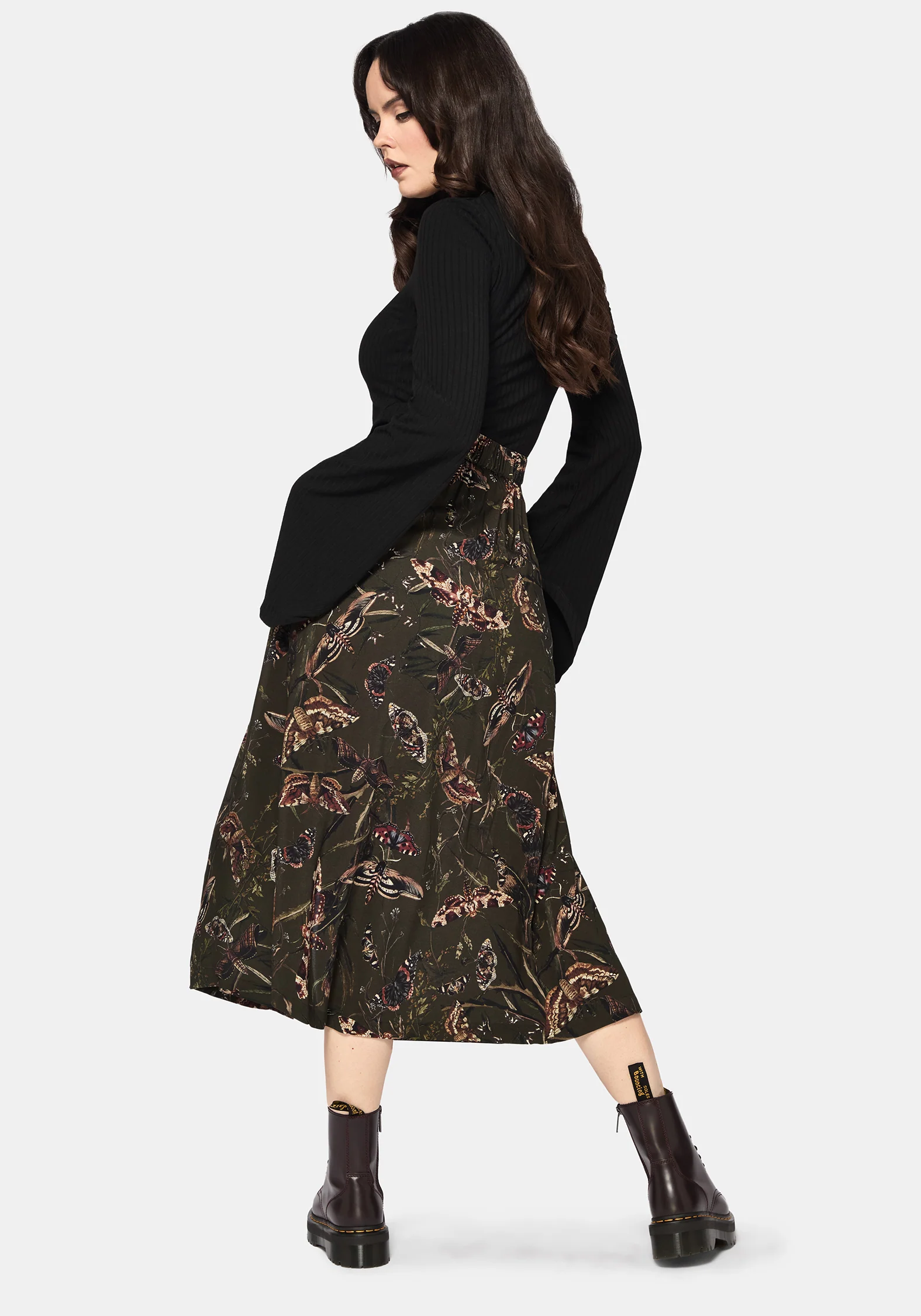 Whispen Moth Print Button Up Midi Skirt - Image 3