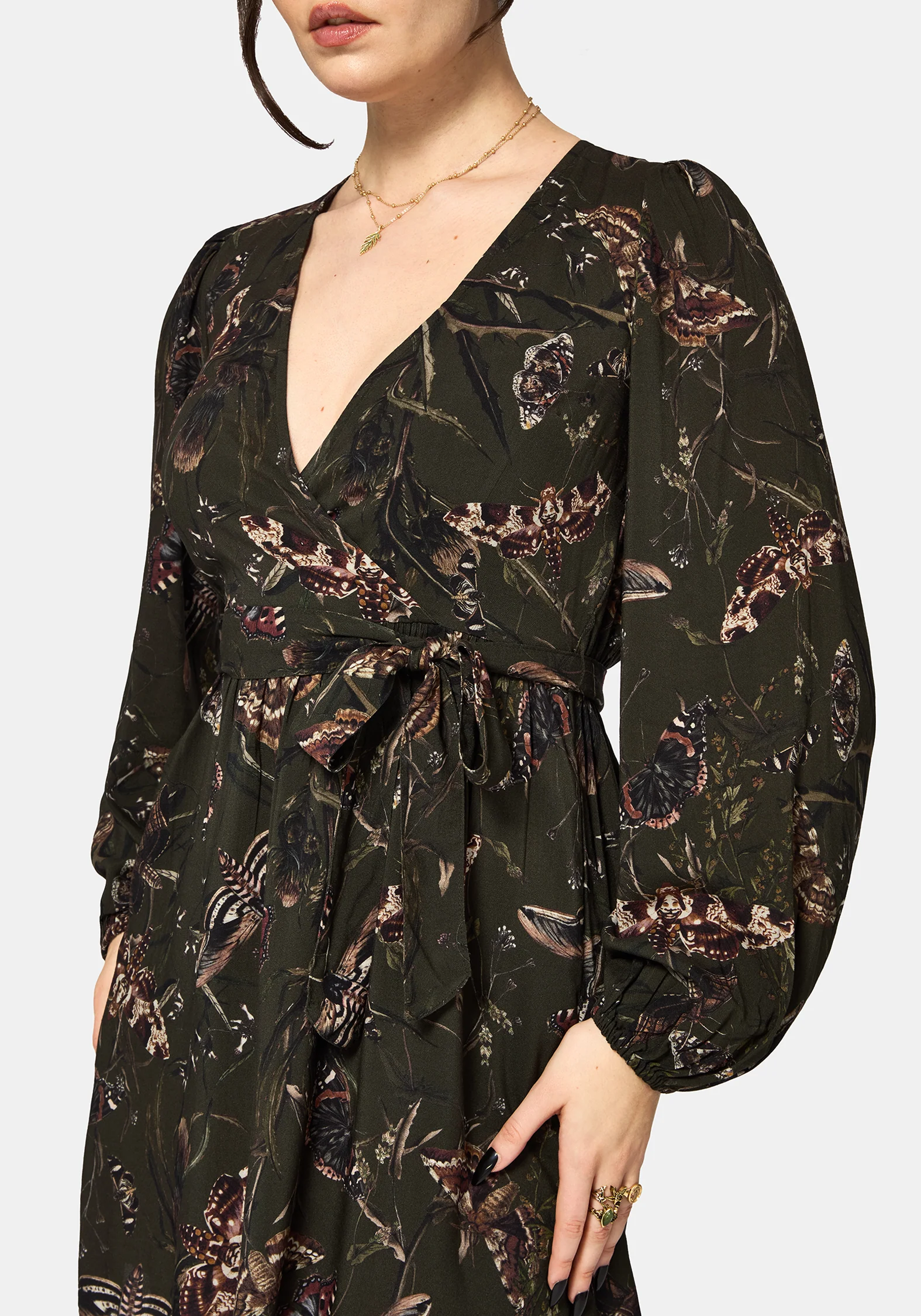 Whispen Moth Print Mini Wrap Dress - Image 2