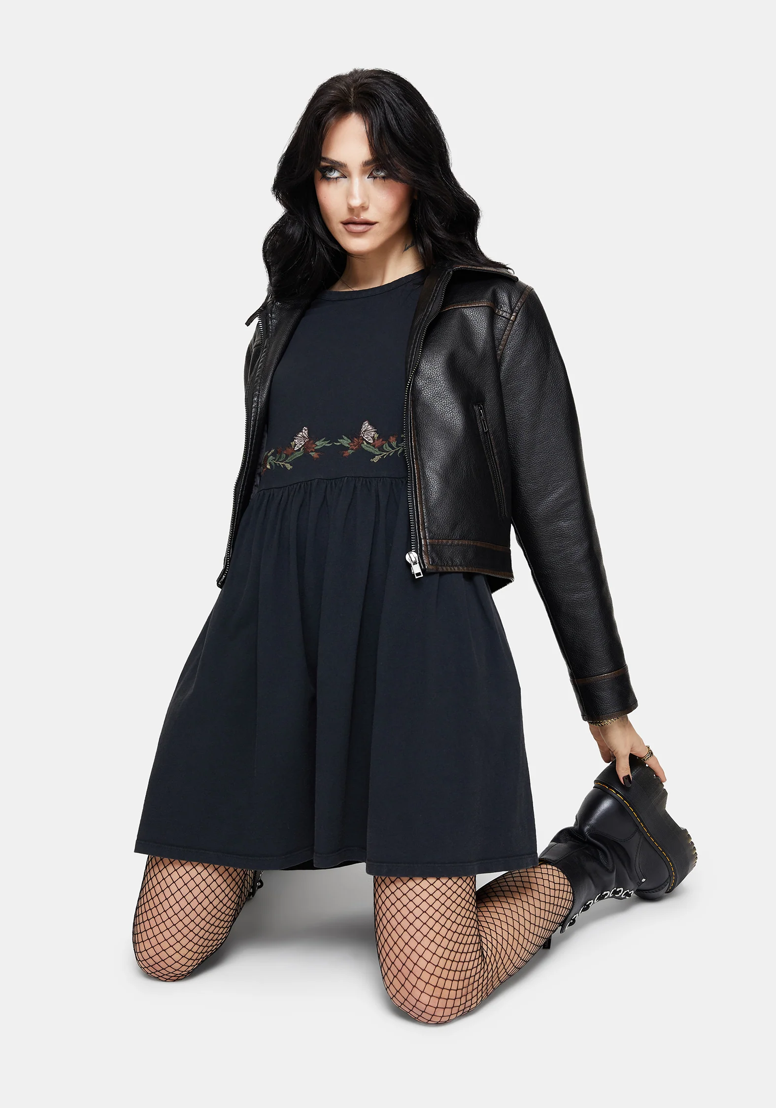 Winter Abundance Embroidered Cotton Mini Skater Dress - Image 6
