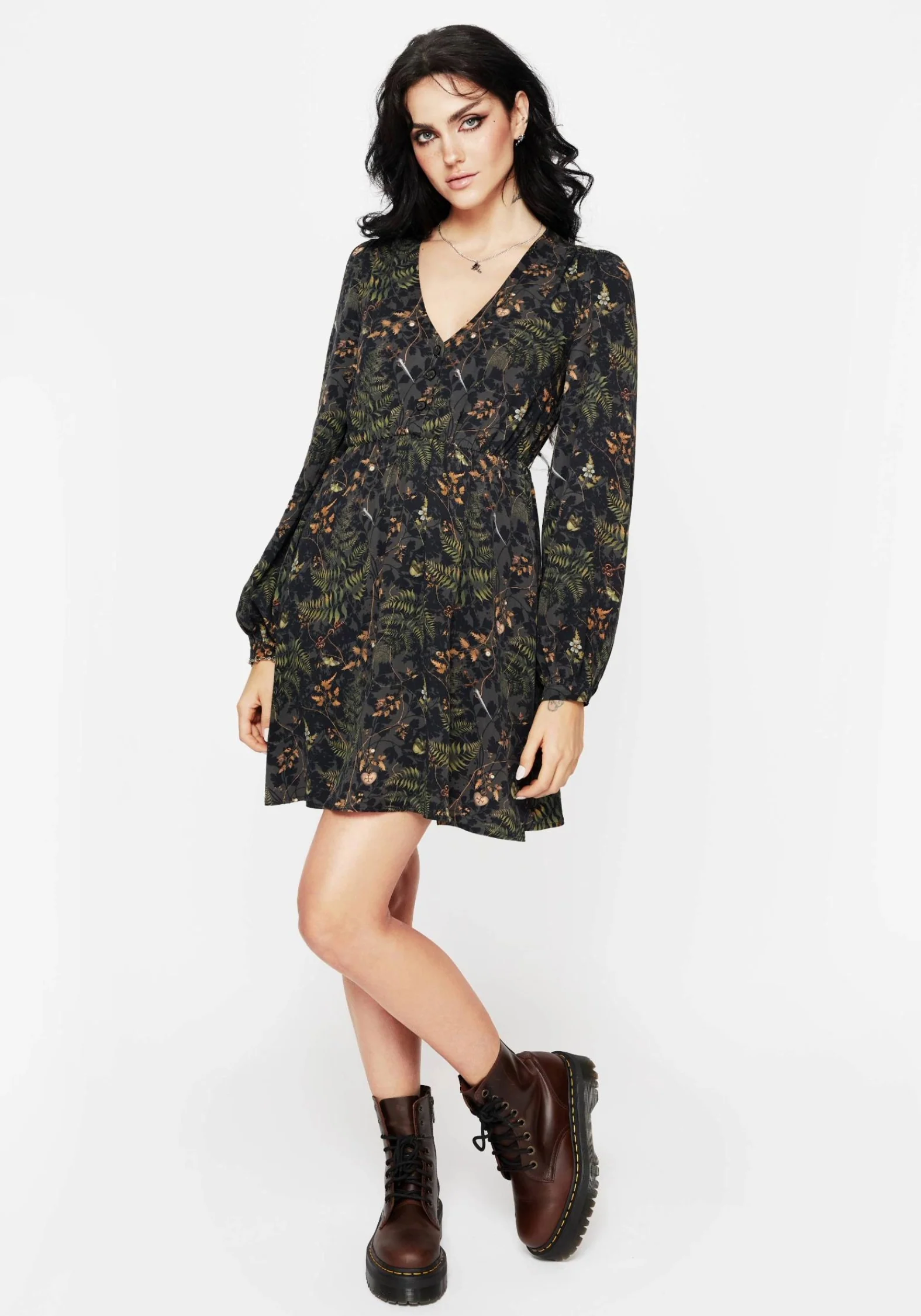 Wither Fern Print Balloon Sleeve Mini Dress - Image 5