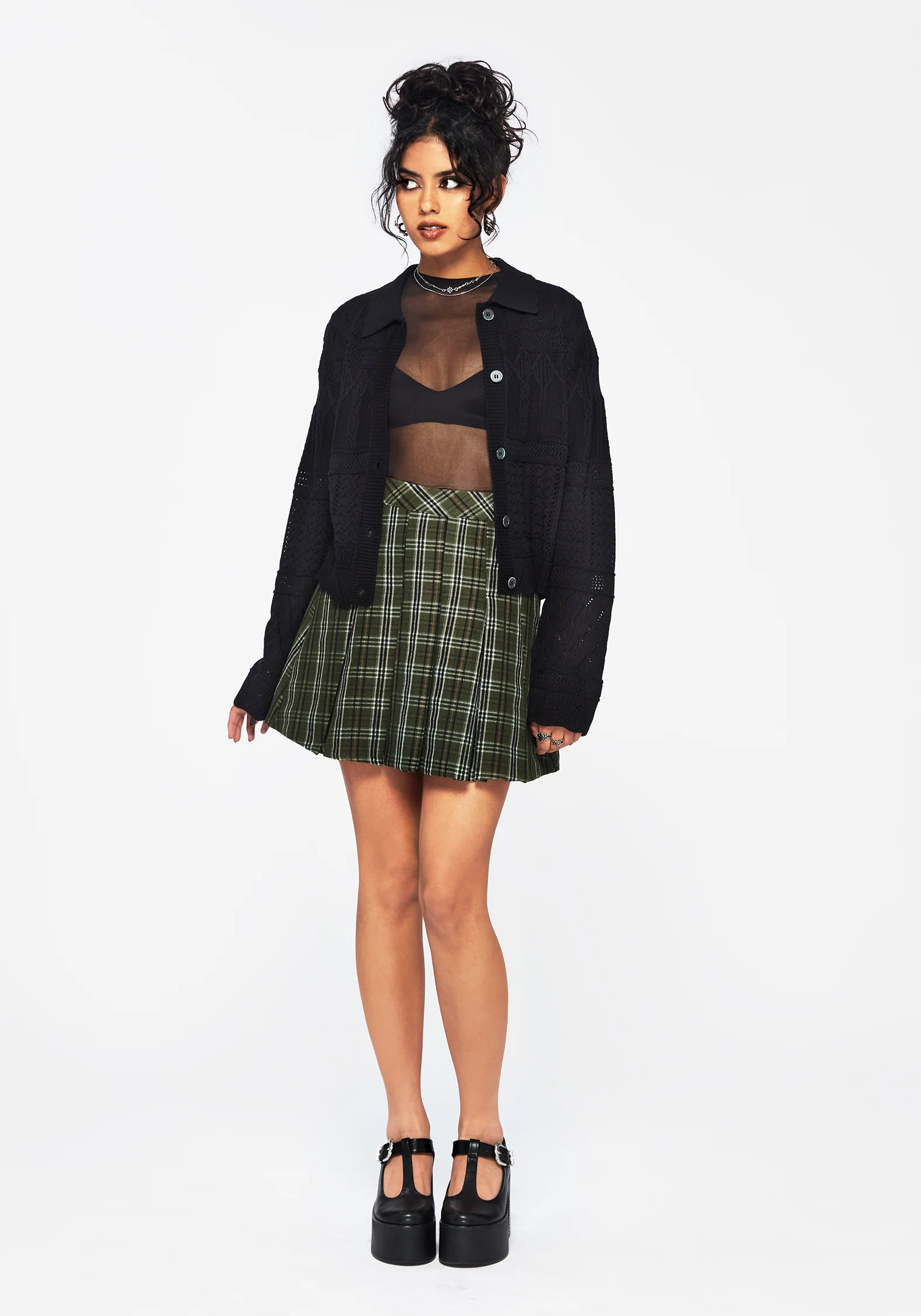Yewtree Gothic Arch Pointelle Button Down Knit Cardigan - Image 4