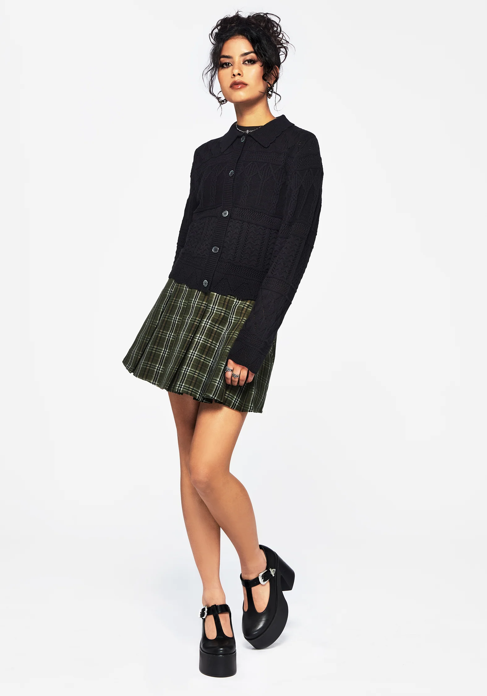 Yewtree Gothic Arch Pointelle Button Down Knit Cardigan - Image 6